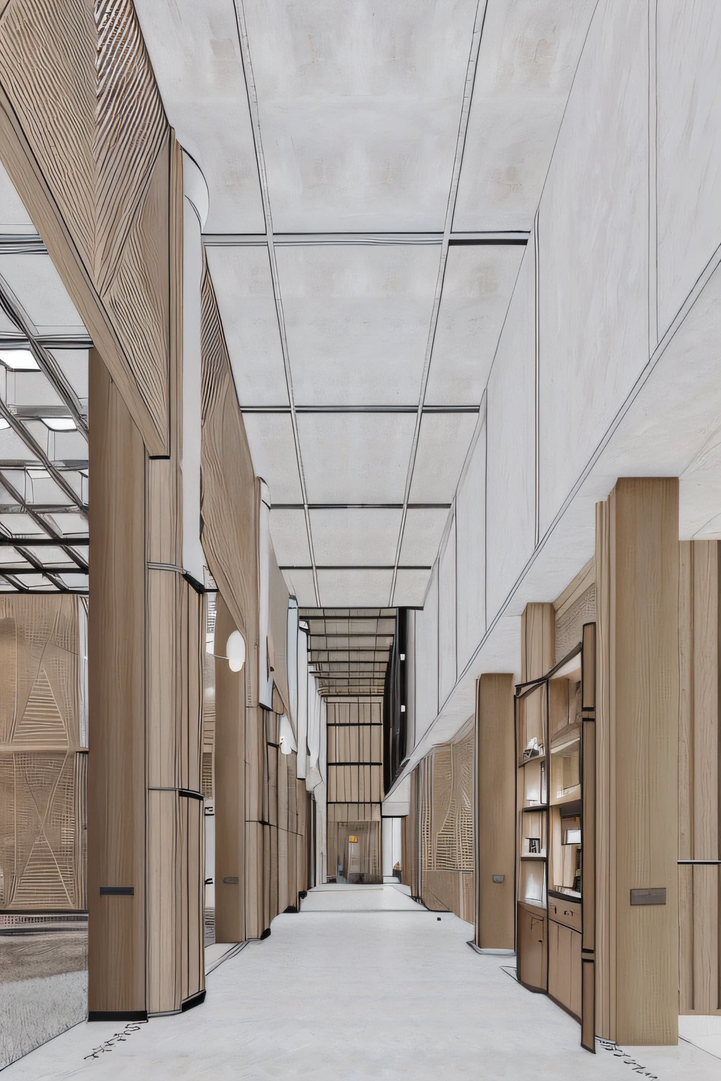 There is a painting,It's a big room,There are a lot of shelves, inspired by David Chipperfield, building rendering, detailed renderings, conceito, architecture render, precise architectural rendering, low angle dimetric rendering, architectural render, interior architecture view, Detailed rendering, architectural 3 d render, arnold rendering, A digital rendering, conceptual rendering, Renders, enscape render