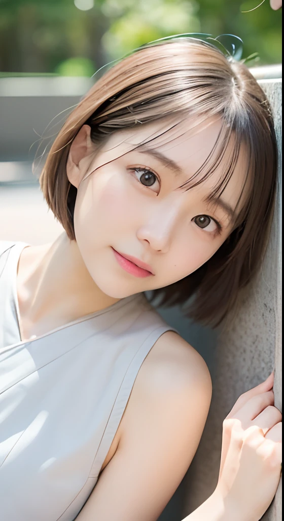 masutepiece, Best Quality,Sunny days、 Chinese style, 1 woman, , Woman with short hair of silvery-white color, grey eyes, Light pink lips, , Serious,, , , Pink clothes, Cute dress, cute face,