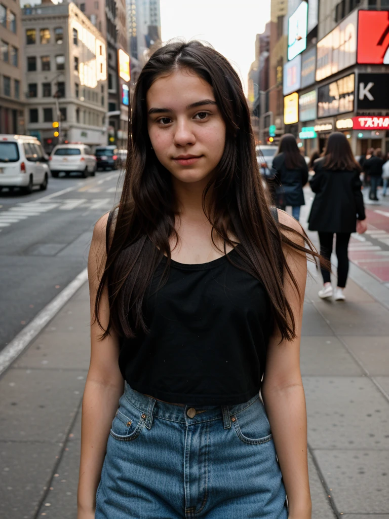 random cinematic portrait cute 18 years old girl straight hair in New York