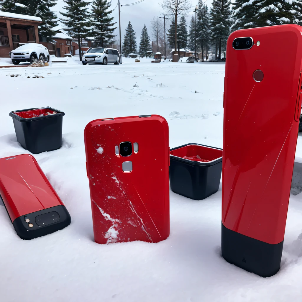 5G smartphones,Made of red marble in the snow