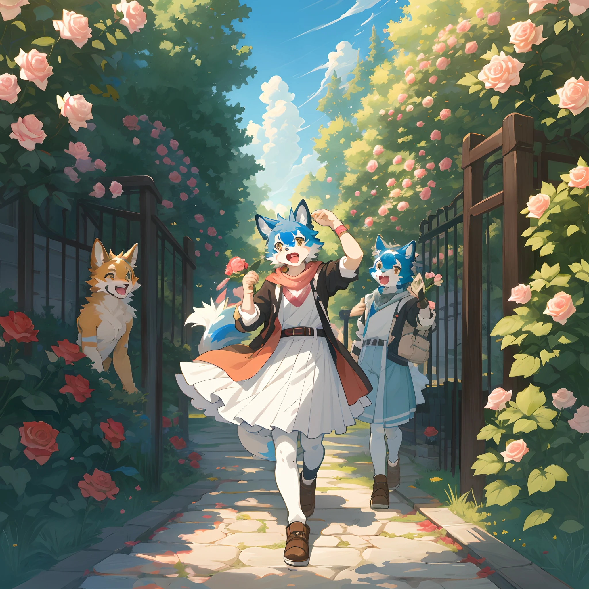 cover_page, highres, top quality, best quality, paid reward available, High-quality illustrations, unparalleled masterpiece, perfect artwork, absurdres, super high resolution, detailed background, o colorful Rose Garden, 6+boys, 6+girls, Happy, joyful(Photos of solo travelers)(kemono, furry anthro),