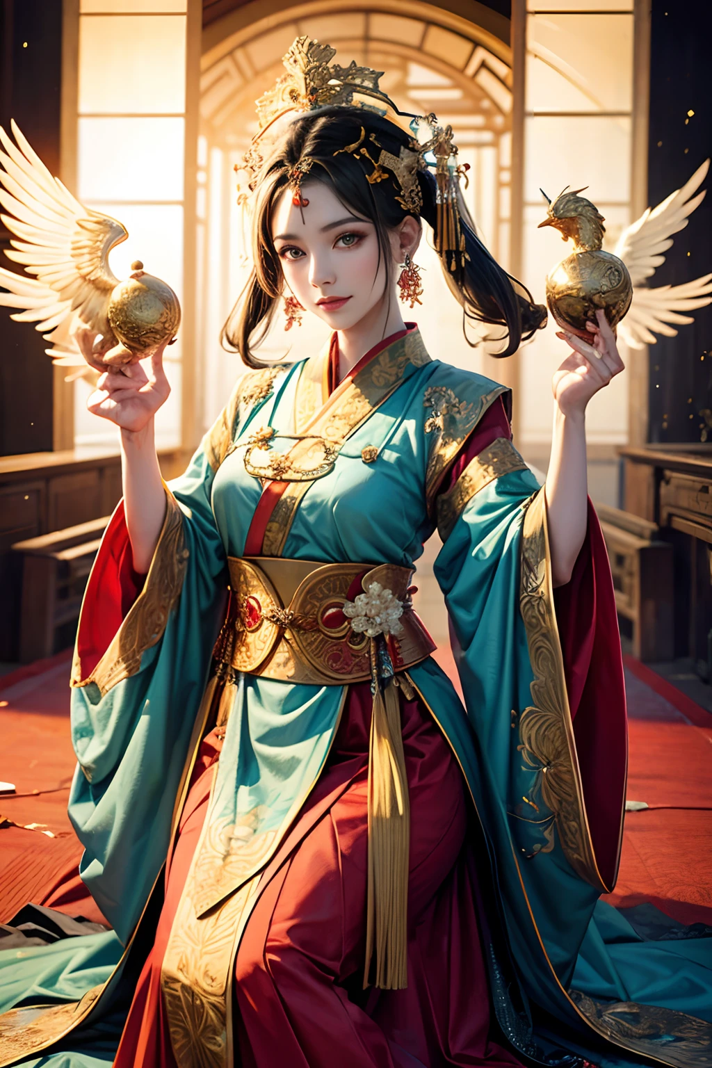 Xishi,goddes,Oriental elements,best qualtiy,Phoenix crown,Ancient beauty,tmasterpiece,ancient costume,Hanfu,super detailing,A high resolution