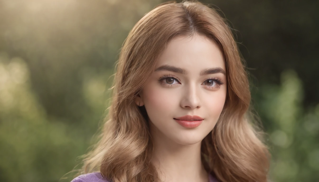 A beautiful girl with a straw hat，denim pant，Purple top，golden hair，ssmile, adolable, Cute pose, looking at viewert，（eye detailed：1.2），（dynamic angle：1.2），（dynamicposes： 1.2),cartoonish style，Beautiful detailed eyes,beautiful detailed lips,Extremely detailed eyes and face,Long eyelashes，Round face，Charming smile and dark eyes，Masterpiece, Best quality,A selfie with a mobile phone