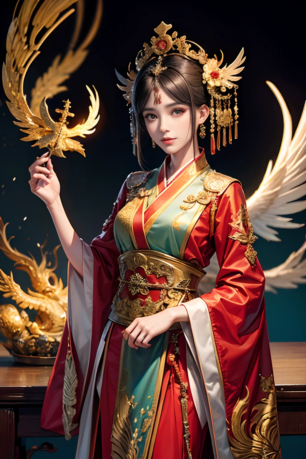Xishi,goddes,Oriental elements,best qualtiy,Phoenix crown,Ancient beauty,tmasterpiece,ancient costume,Hanfu,super detailing,A high resolution