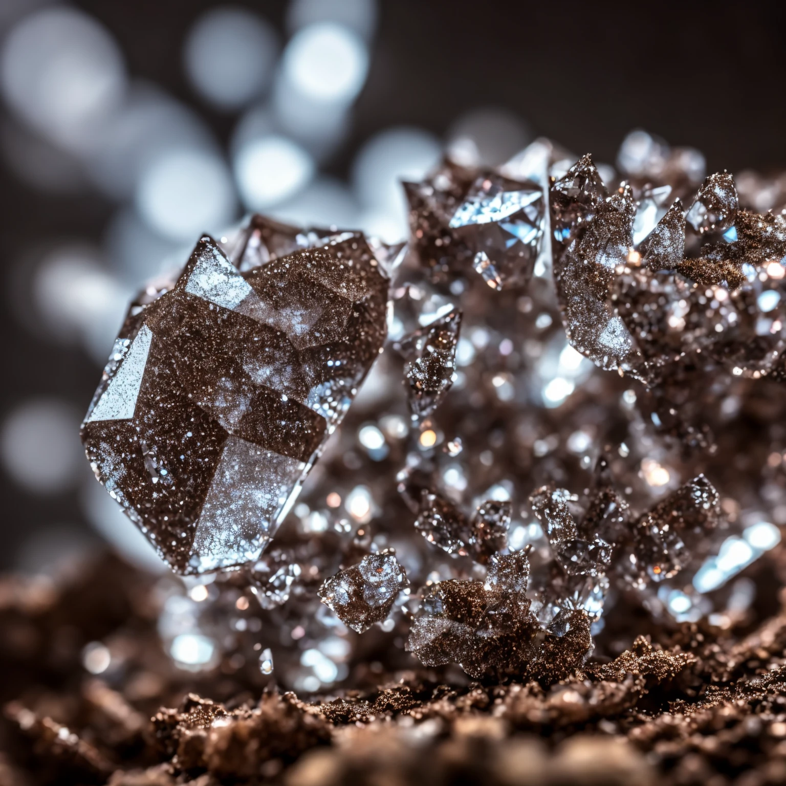 A crystal ants, macro photo, cinematic light