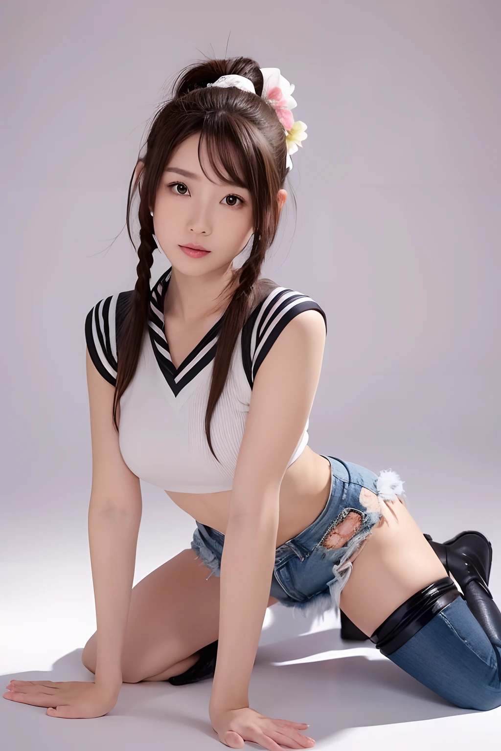 ((An ultra-high picture quality:1.2,ultra-quality:1.2,Photoreality:1.2,超A high resolution,large boob、sexypose、Ultra-fine,独奏,Vivid coloring、No medical deficiencies,Not medically excessive)),(Perfectly balanced body),Looking at the camera,(NSFW),Smile,((Hime cut)),Braid ponytail,Silver hair,(Light brown hair),(Short Hair),Bomber Jacket,(Sweatshirt),Twist-Front Top,(Denim Shorts),Leather Leggings,(Mini Skirt),sailor uniform,school swimsuit,(beauty pageant dress),cheerleader outfit,(Floral),(Lace),(Hair ribbon),((Knee-high boots)),(Cowboy Shot),(Jump),Bend,Place hands on hips,(Crawl on all fours),Raise arms,Studio lighting,(Professional lighting)					
					
					
					
					
					
					
					
					
					
					
					
					
					
					
					
					
					
					
					
					
,Mare