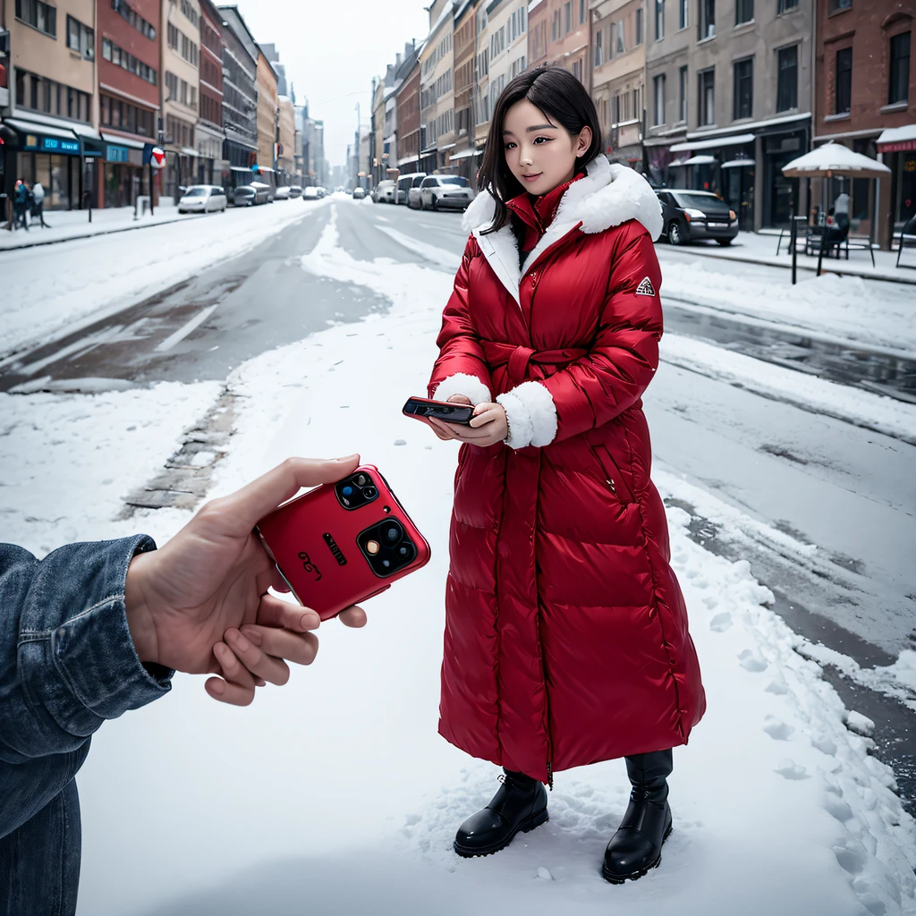 5G smartphones,Made of red marble in the snow