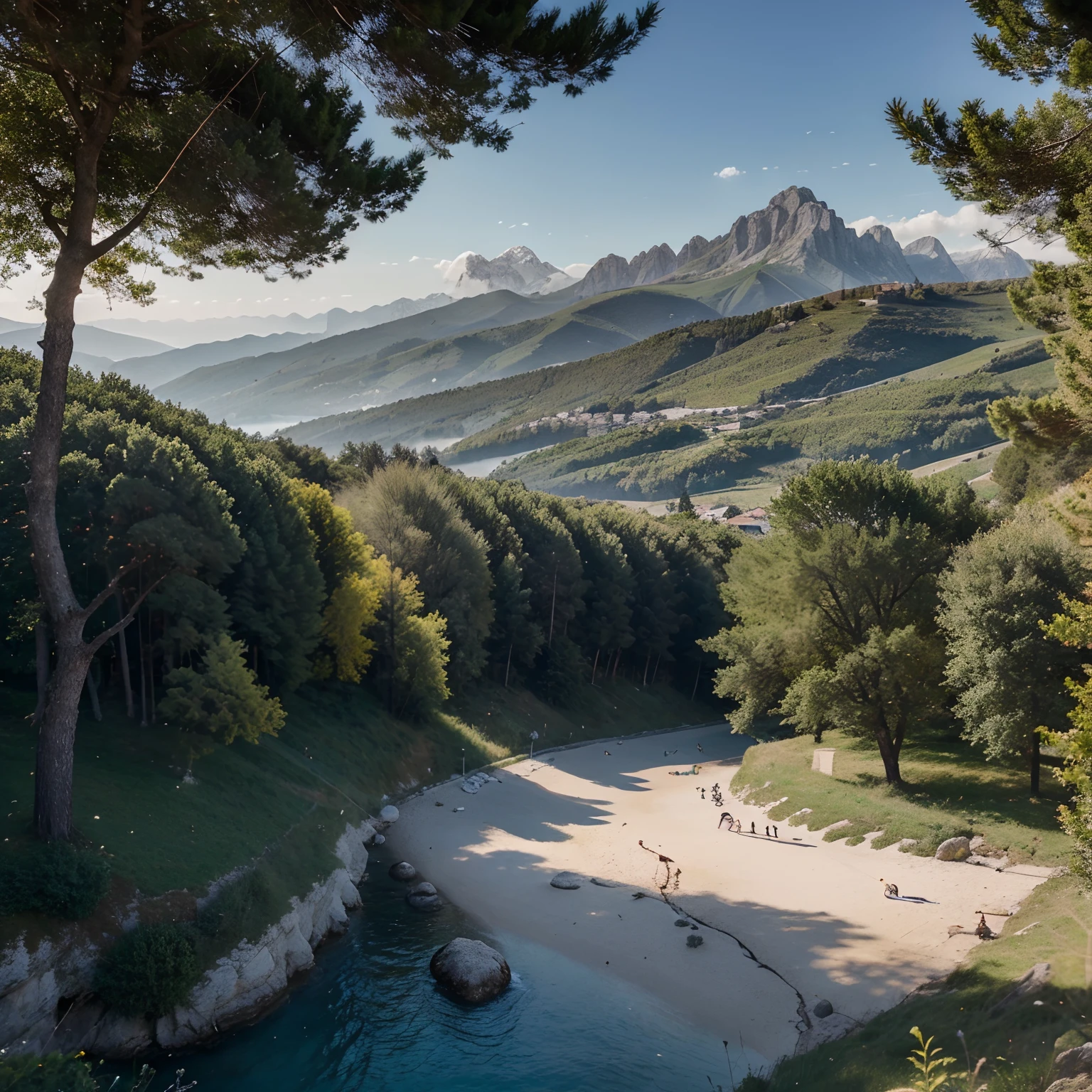 An ideal cover photo for "Nature Symphony of Turkey: Between coasts and peaks" could be an impressive panoramic view of the Turkish countryside. In this image, the coastlines of the Black Sea and the Mediterranean Sea stretch, while majestic mountain peaks rise in the background. Die warmen Farben des Sonnenuntergangs tauchen die Szenerie in ein sanftes, goldenes Licht, und die Vielfalt der Pflanzen und Tiere, from pine forests to flying birds, adds liveliness to the scenery. Es sollte eine Szene einfangen, which reflects the beauty and diversity of Turkish nature in all its facets.