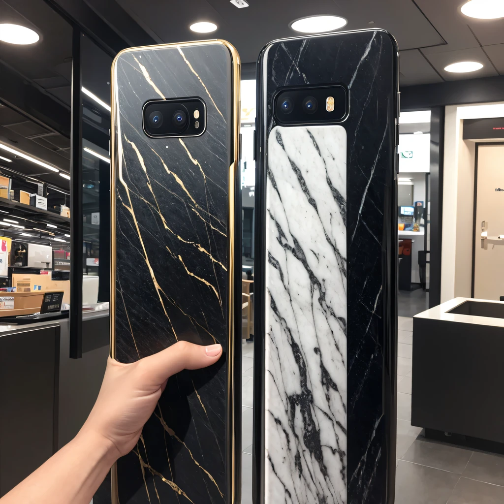 5G smartphones，Black gold brushed marble