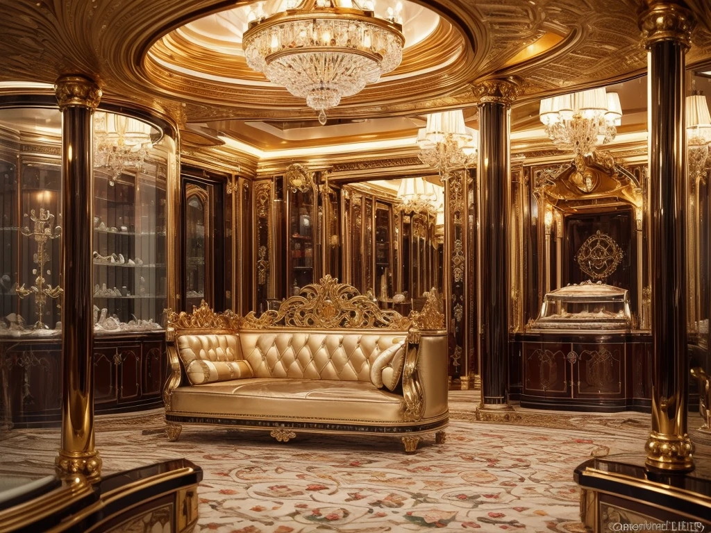 (big model,highly-detailed) queen mary2 ship in a (glass case, display cabinet) with (accurate, intricate) (scale model, miniature) (ocean liner, cruise ship) design, (elaborate, realistic) (golden, brass) (ship's wheel, helm) and (nautical, maritime) (decorations, flags), surrounded by (lifelike, miniature) (ocean waves, sea foam) that showcase the (majestic, grand) (size, scale) and (beauty, elegance) of the ship. The model features (meticulous, handcrafted) (deck details, railing, lifeboats) and (impressive, towering) (smokestacks, chimneys) adorned with shining (metallic, chrome) finishes. The (luxurious, extravagant) interior of the ship can be seen through (transparent, crystal-clear) windows, revealing (opulent, lavishly-decorated) (cabins, dining halls, lounges) with (ornate, chandelier lighting) and (elegant, plush) furnishings. The ship sits on a (sturdy, polished) (engraved, wooden) base with (engraved, golden) nameplate and is illuminated by (soft, warm) (spotlights, lighting) to highlight its exquisite details. The overall scene is bathed in (warm, golden) light, creating a (nostalgic, time-honored) ambiance.