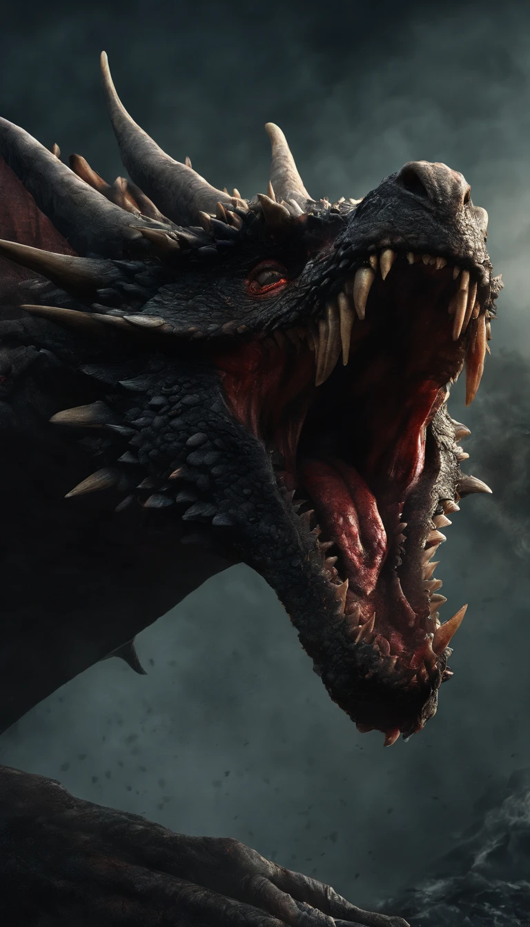 Draw a dragon with a strong, bloody face and bloody head, Science fiction horror art, sci-fi horror artwork, inspired by Aleksi Briclot, Fangs of the slaughter, horror fantasy art, Alexis Bricklot(Alexis Bricklot), horror concept art, veneno, Fantasy and horror art, Detailed illustration of 4K horror, magic dragon, dark fantasy horror art