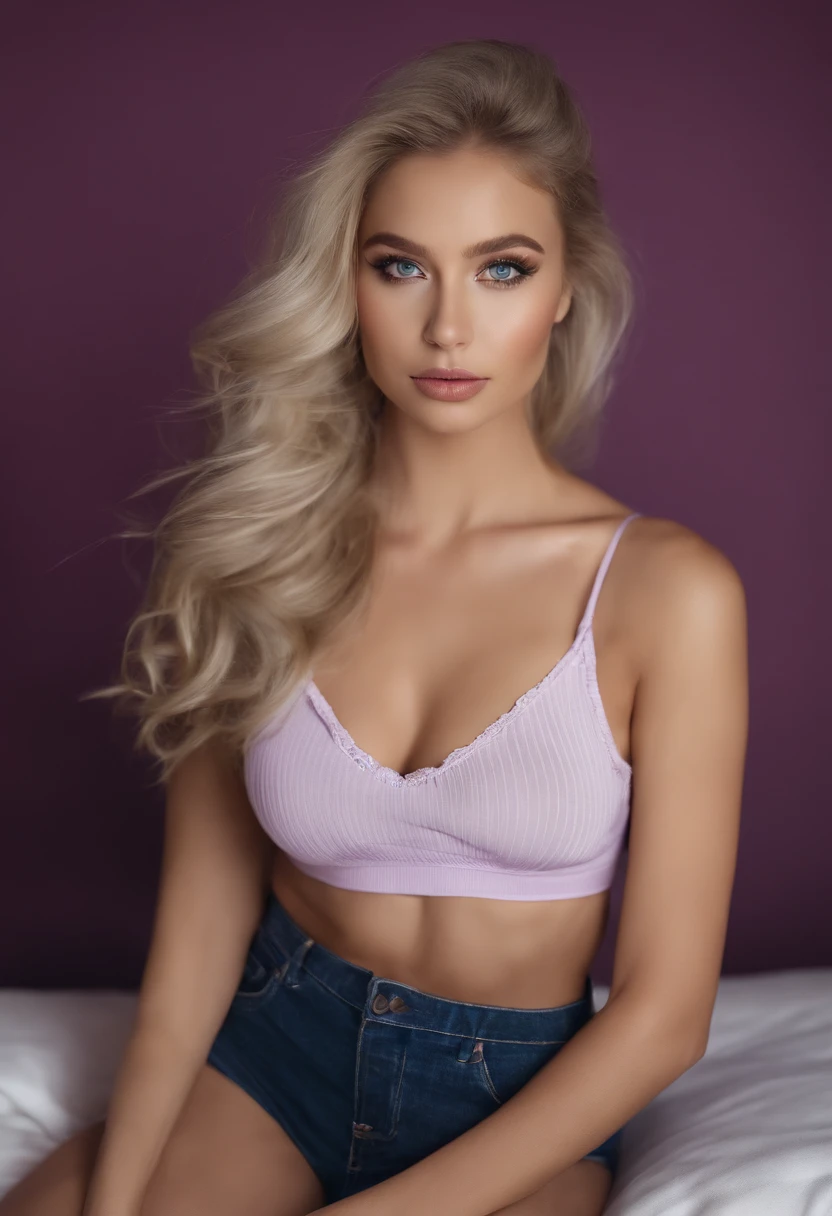 Woman with matching tank top and panties, Sexy girl with blue eyes, portrait sophie mudd, portrait corinna kopf, blonde hair and large eyes, Selfie einer jungen Frau, Augen im club Violet Myers, ohne Make-up, Natural makeup, Blick direkt in die Kamera, Gesicht mit Artgram, dezentes Make-up, Stunning full body shot, im Schlafzimmer, Spaltung