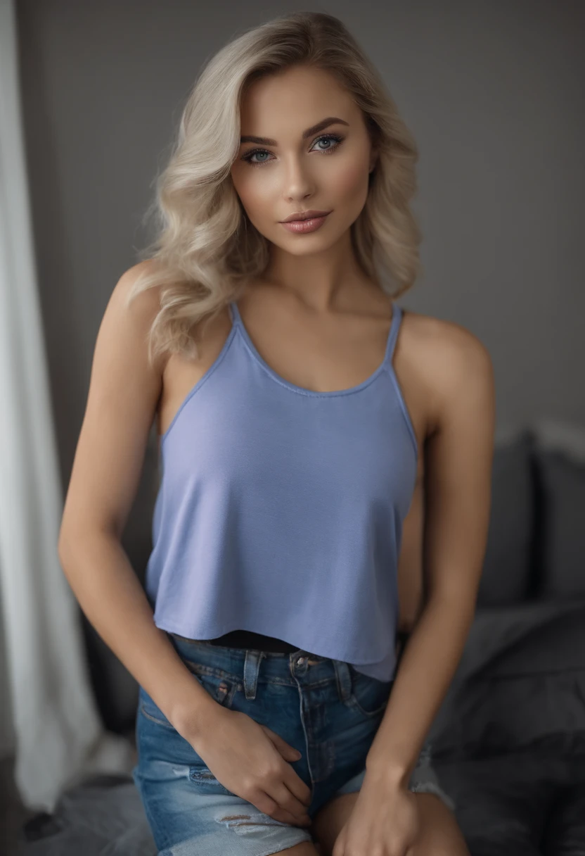 woman with matching tank top and panties, fille sexy aux yeux bleus, Portrait Sophie Mudd, Portrait de Corinna Kopf, cheveux blonds et grands yeux, selfie of a young woman, Les yeux dans la chambre, Violet Myers, ohne Maquillage, maquillage naturel, Look directly into the camera, Visage avec Artgram, dezentes Maquillage, Superbe photo du corps entier, dans la chambre, Fission
