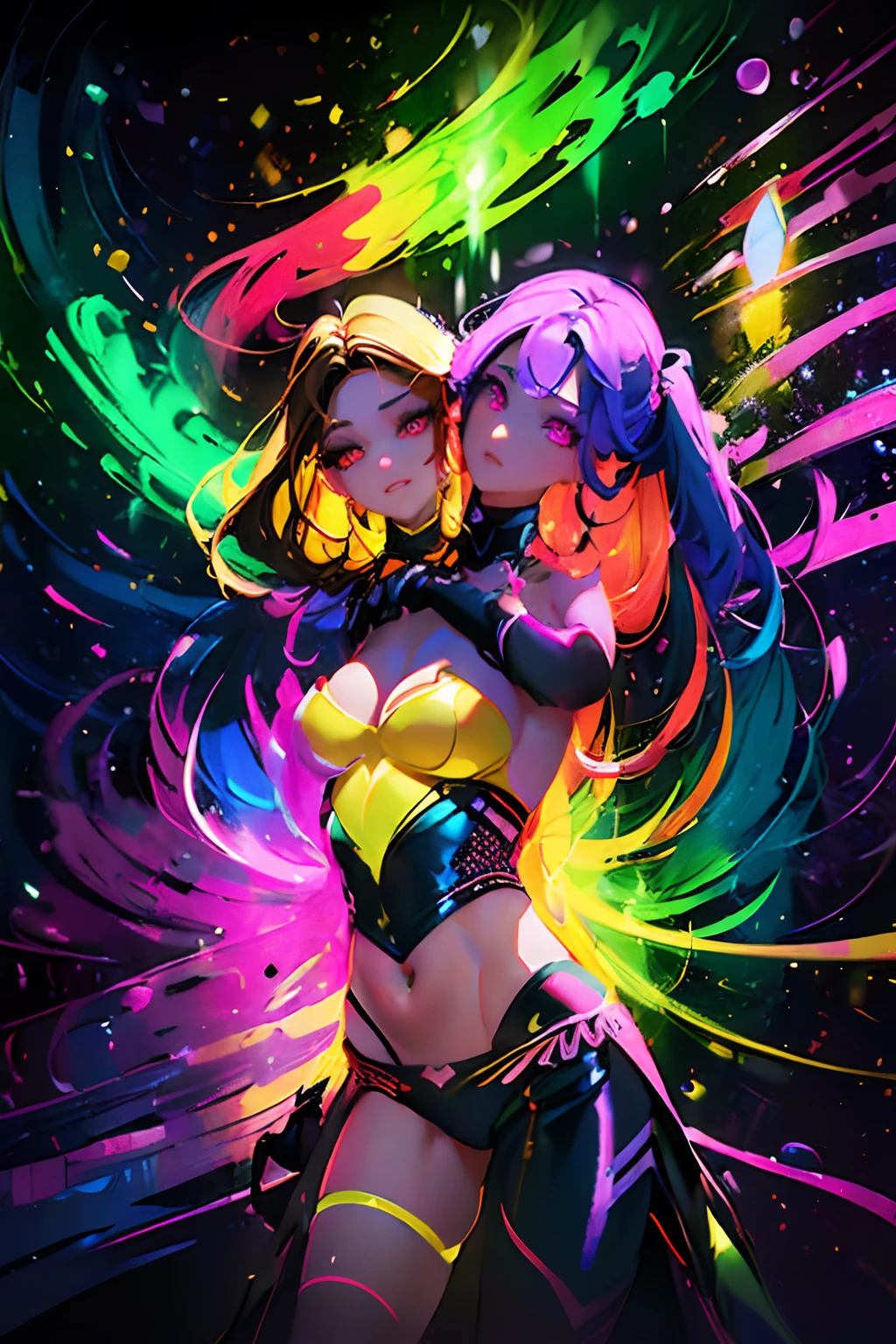 (masterpiece, best quality), best resolution, (2heads:1.5), 1girl, Woman with long light hair and bright makeup, perfect clear face, perfect anatomy, painting of a, Vivid neon ink painting, Vibrant digital painting, Vibrant digital art, colorful art, art of alessandro pautasso, vibrant cartoon art, jen bartel, colorful digital art, Colorful paintings, Colorful Digital Painting, Hypercolor Digital Art, Vivid paintings, Full-color digital art, colourful drawing, vibrant fan art