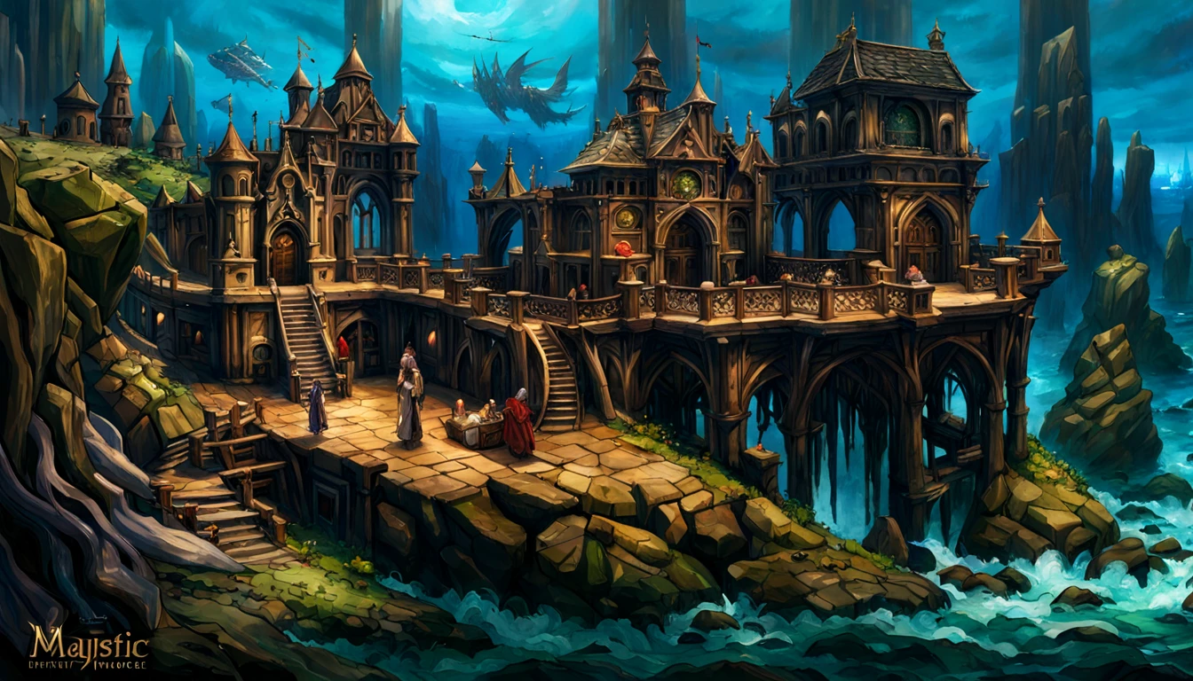 (by Greg Rutkowski: 1.2), (masterpiece), ((best quality)), extremely delicate and beautiful, illustration, Guild Wars, (fantasy landscape), A mesmerizing fantasy landscape with enchanting elements blending seamlessly. ((majestic underwater city, ocean, final fantasy X)), A sense of tranquility and wonder fills the air, inviting exploration and discovery. Providing a distant view that captures the grandeur and atmosphere. From Brian Froud and Carne Griffiths and Wadim Kashin and John William Waterhouse, detailed matte painting, deep color, fantastical, intricate detail, splash screen, complementary colors, fantasy concept art, 8k resolution trending on Artstation Unreal Engine 5
