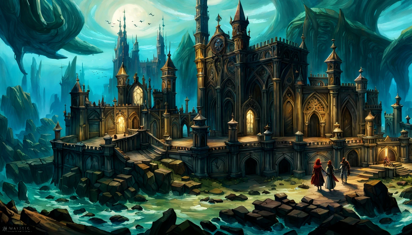 (by Greg Rutkowski: 1.2), (masterpiece), ((best quality)), extremely delicate and beautiful, illustration, Guild Wars, (fantasy landscape), A mesmerizing fantasy landscape with enchanting elements blending seamlessly. ((majestic underwater city, ocean, final fantasy X)), A sense of tranquility and wonder fills the air, inviting exploration and discovery. Providing a distant view that captures the grandeur and atmosphere. From Brian Froud and Carne Griffiths and Wadim Kashin and John William Waterhouse, detailed matte painting, deep color, fantastical, intricate detail, splash screen, complementary colors, fantasy concept art, 8k resolution trending on Artstation Unreal Engine 5