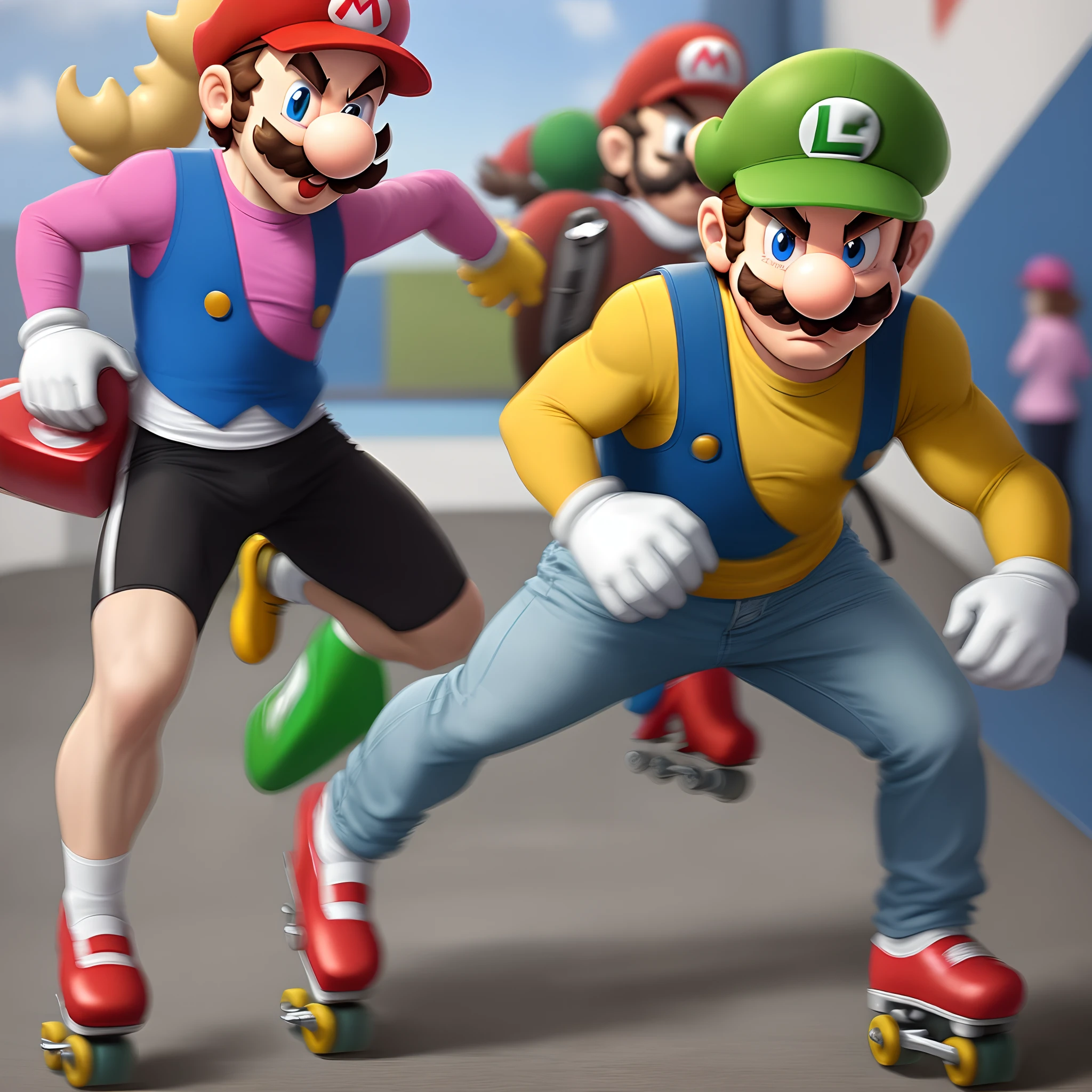Mario and Luigi roller skating