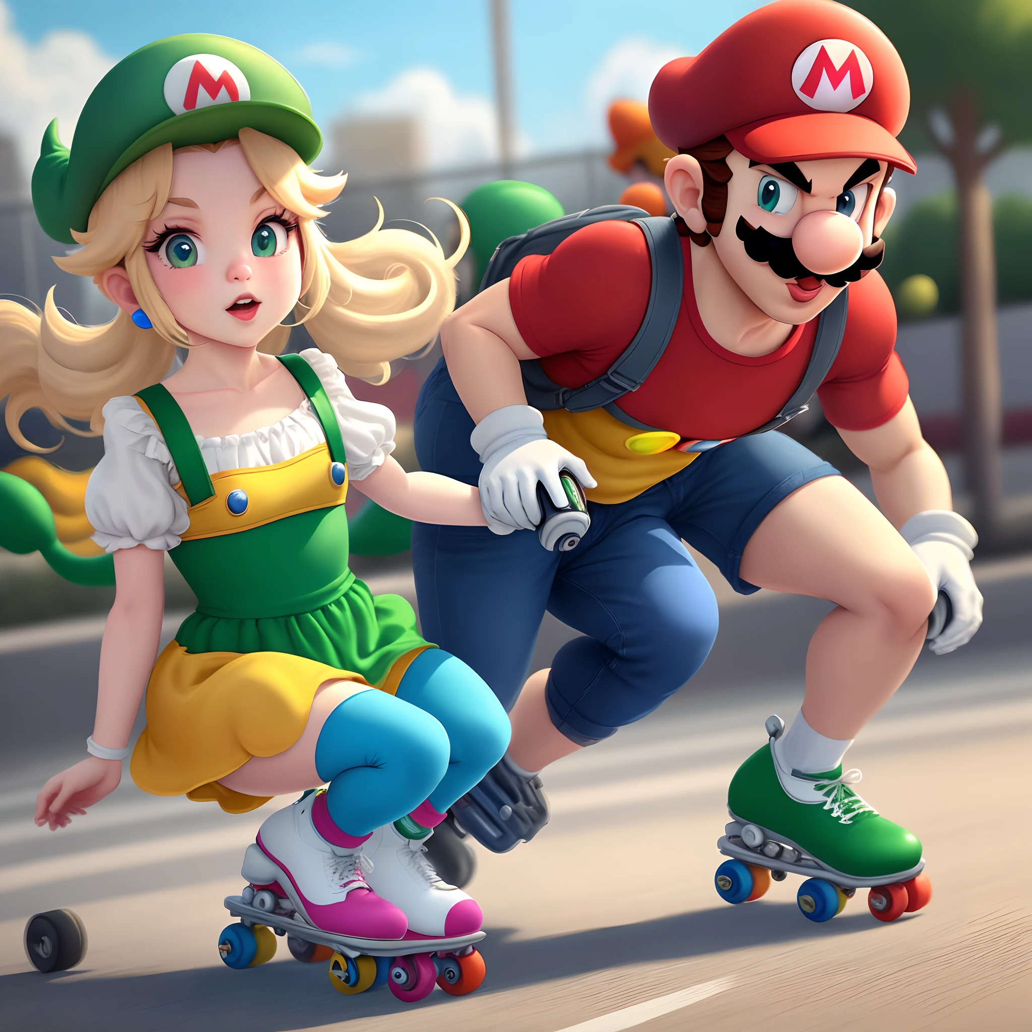 Mario and Luigi roller skating