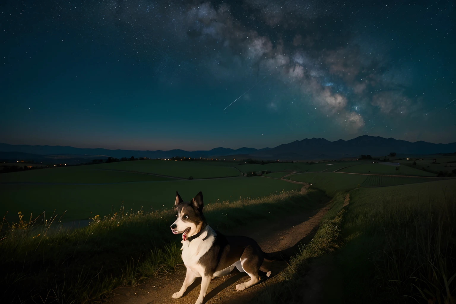 zona rural,the night,light wind,starrysky,The dog barks,A tranquil
