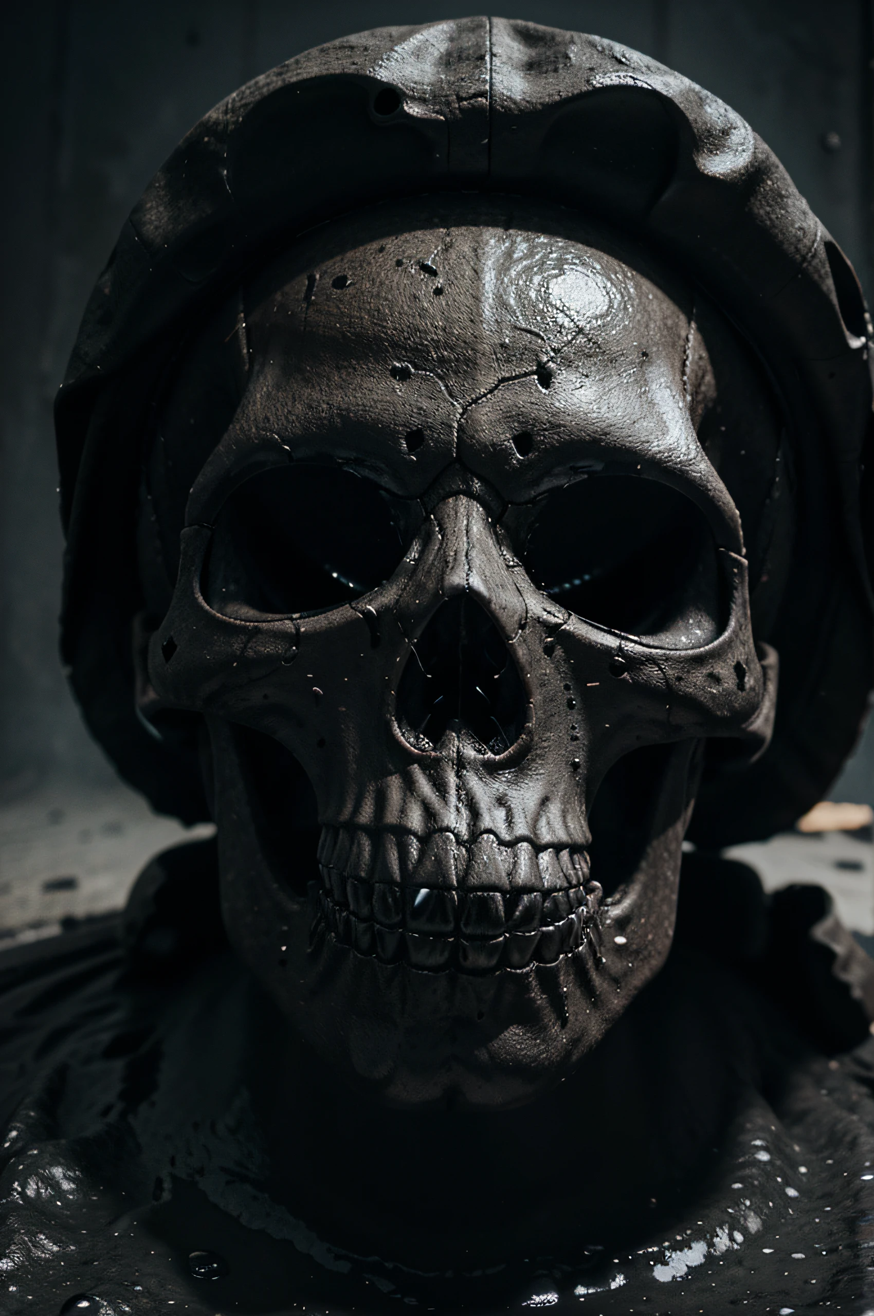 beautifully designed, high qualiy, ultra-detailed CG illustration of hundreds of human skulls embedded in a rock wall as far as the eye can see, Apocalyptic vision.