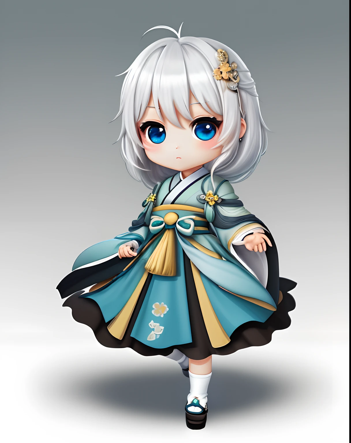 ​masterpiece、top-quality、ultra-detailliert、(Chibi Chara's Daughter:1.2)、Beautiful and cute woman with white hair in the remnants of Japan