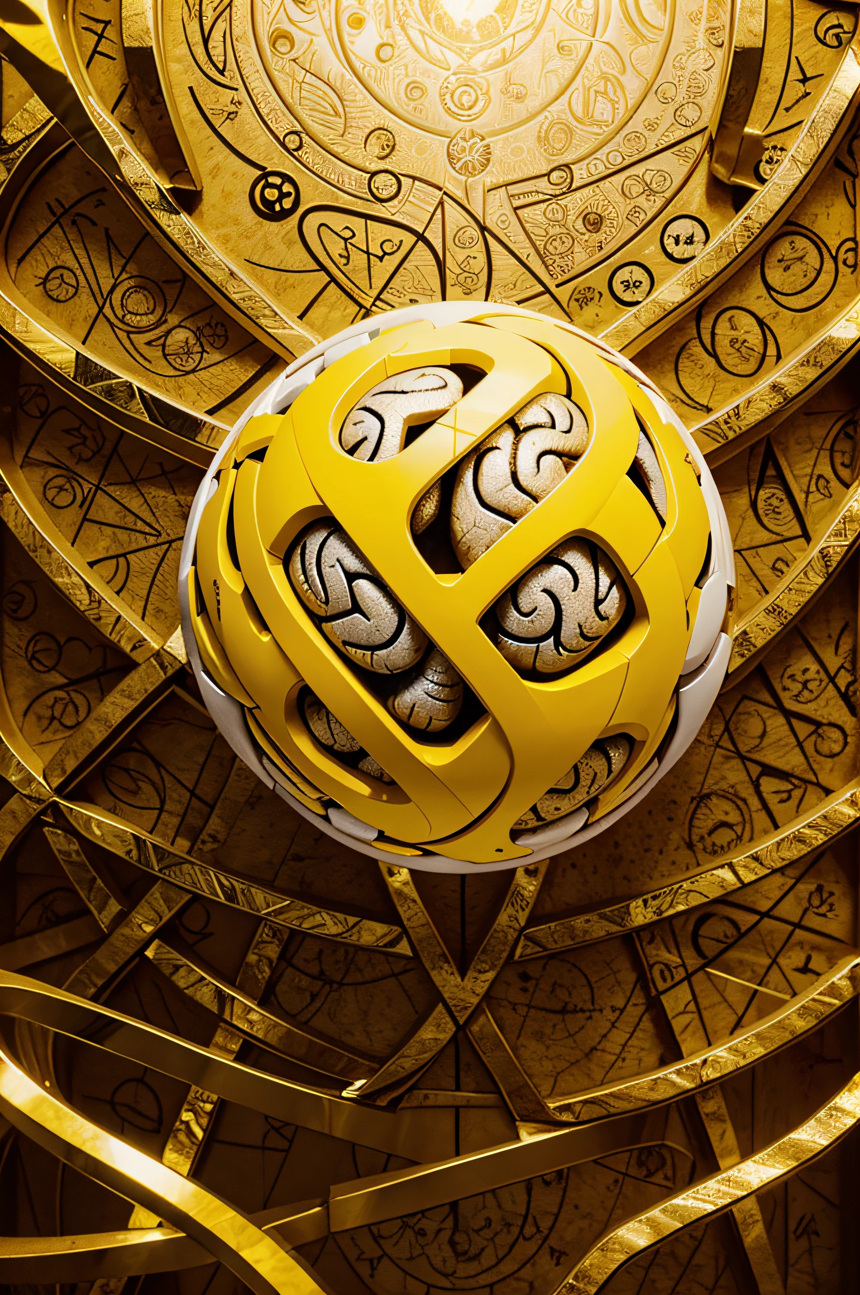 Quadro abstrato, Brain made of sigils, Yellow symbols