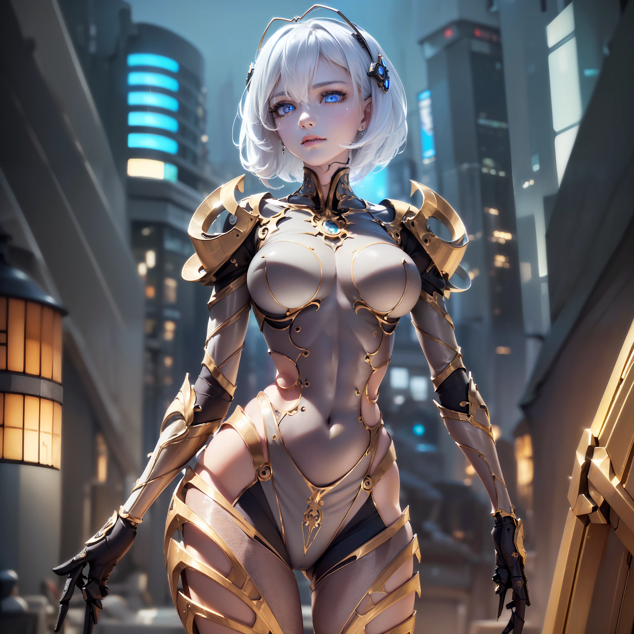 (Best Quality),(Ultra Precision),(Ultra High Definition),(Detailed Description),(16k,Ultra High Definition),Masterpiece,Sharpness:1.6,Anime,Wallpaper, 1 Person,(((Detailed Machine Body:1.4)),Height:1.2,Egg Face:1.6,Skin Details,Big:1.9,Slim Abdomen,Beautiful Body Line,(Detailed and Detailed Beautiful Face:1.7)),Clavicle,Hipbone,Ribs:1.3,( Naked Torso:1.1),(Steep Angle Costume with Detailed Description:1.9),High-leg Pants,Fashion Model-like:1.6,(Mechanical Eyes Glowing with Detailed Description:1.4),Cyberpunk:1.6,Neon:1.5,Cybercity:1.5