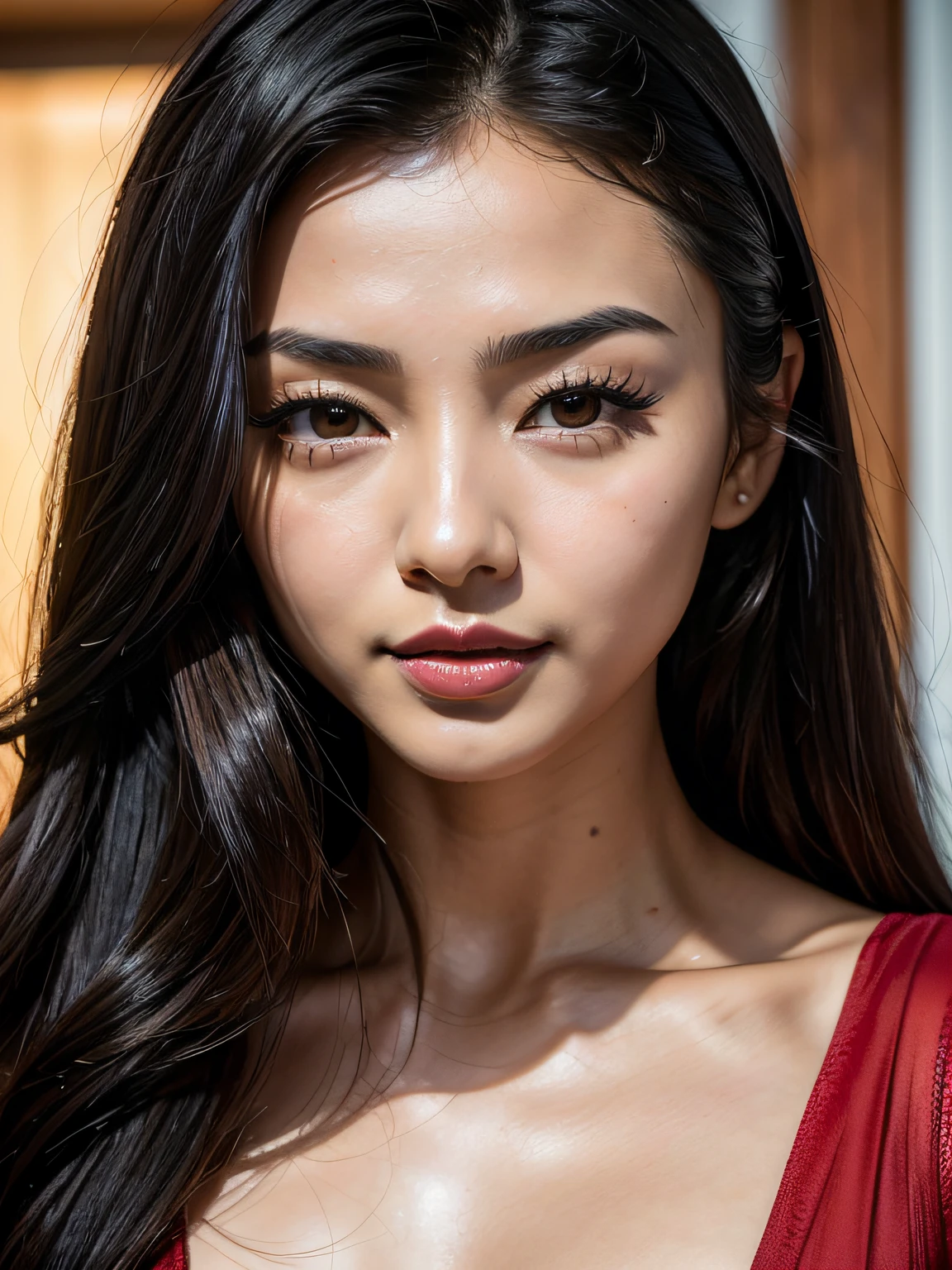 ((Masterpiece)), ((Realistic)), 8k, ((headshot)), (looking_at_viewer), (((extremely cute))), ((young chinese woman)), ((small broad captivating monolid ((black eyes)))), young Tang Yan:0.2, young Aishwarya Rai:0.1, Jade Thirlwall:0.2, young Miranda Kerr:0.1, young Cheryl:0.3, Angela Yeung Wing:0.1, young Ana de Armas:0.2, young Victoria Justice:0.2, young Eva Longoria:0.2, ((black hair)), ((red thin lips)), ((small nose)), (((red lipsstick))), ((round face)),((small eyebrows)), perfect smiling