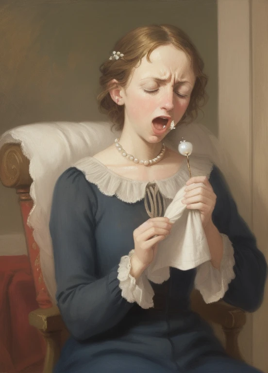 Girl with the pearl painting is sneezing