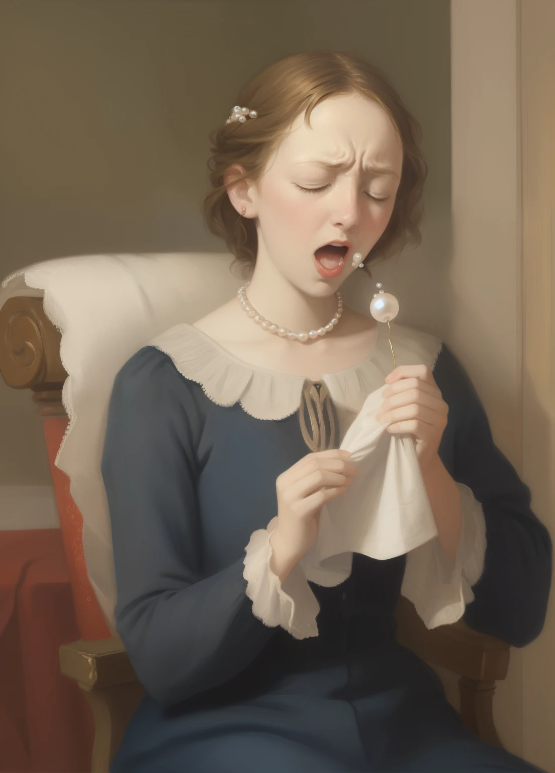 Girl with the pearl painting is sneezing