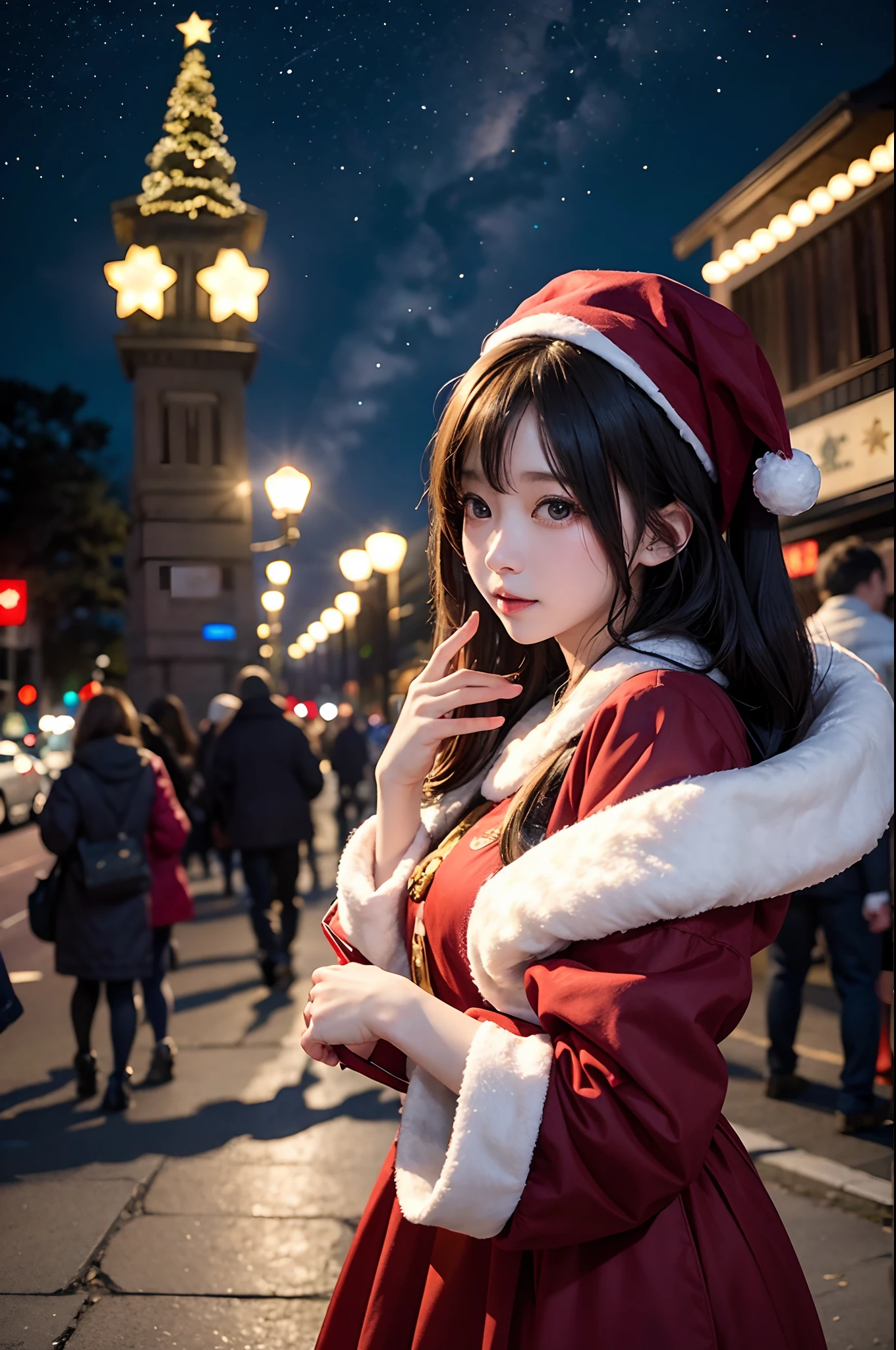 Christmas Cosplay、女の子1人、On the street at night、The stars are beautiful、