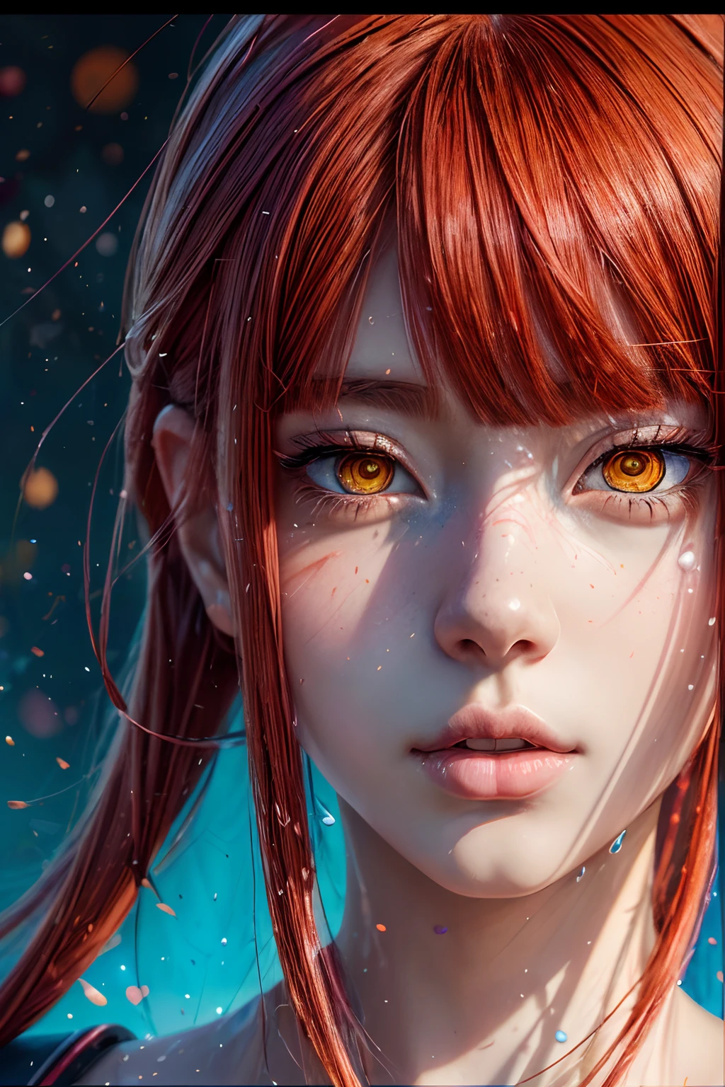 masterpiece, best quality, (extremely detailed CG unity 8k wallpaper, masterpiece, best quality, ultra-detailed, best shadow), (detailed background), (beautiful detailed face, beautiful detailed eyes), High contrast, (best illumination, an extremely delicate and beautiful),1girl,((colourful paint splashes on transparent background, dulux,)), ((caustic)), dynamic angle,beautiful detailed glow,full body, paint splash on face. close up of a woman, anime girl with red hair and a white shirt and tie, a character portrait by Yang J, pixiv, shin hanga, portrait of an anime girl, female anime character, portrait anime girl, portrait of asuka langley soryu, beautiful anime portrait, detailed portrait of anime girl, anime character, realistic anime artstyle, anime girl portrait, anime character portrait