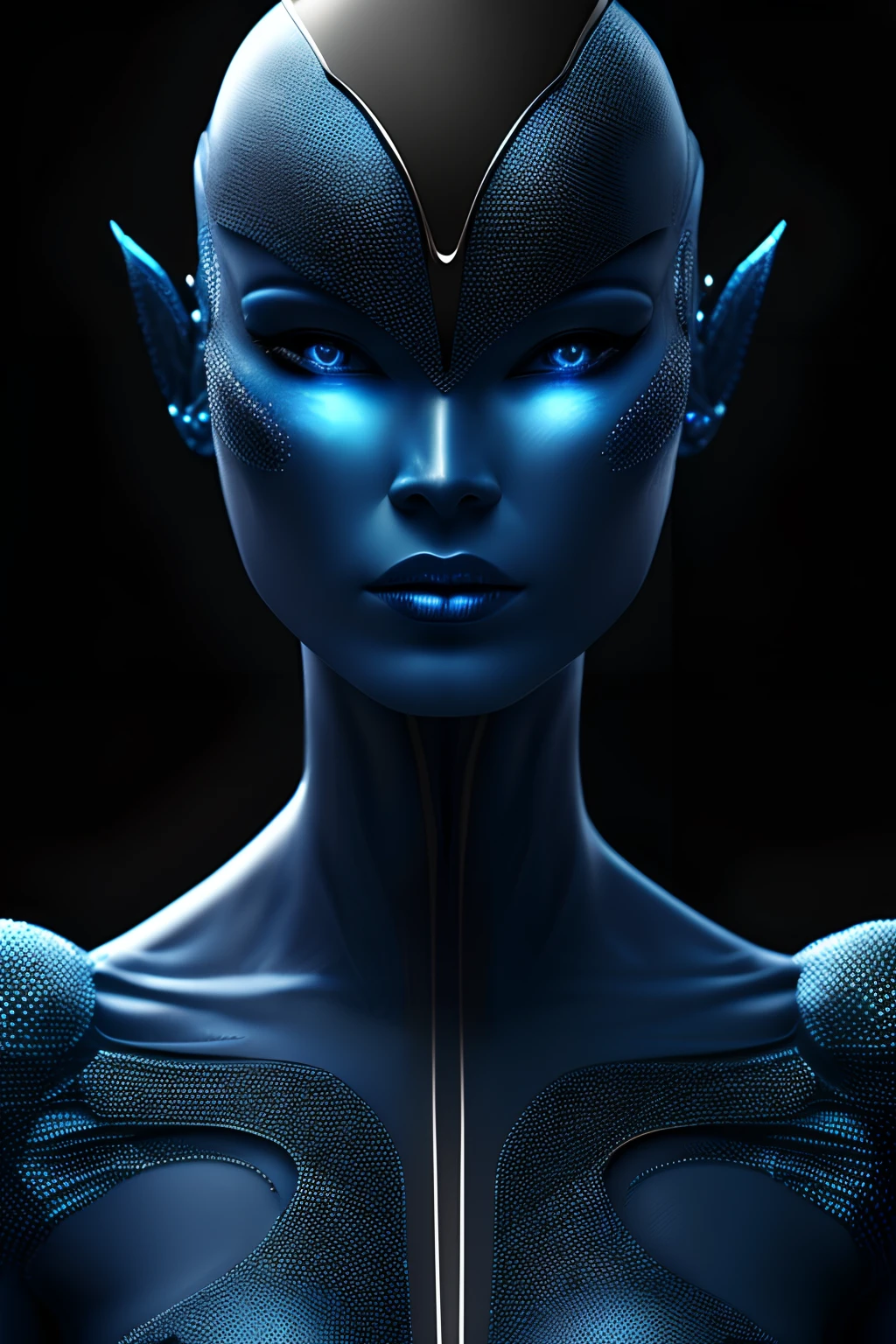 Alien woman, blue skin, high quality, stars, detailed, light particles, masterpiece, 8k, wallpaper quality