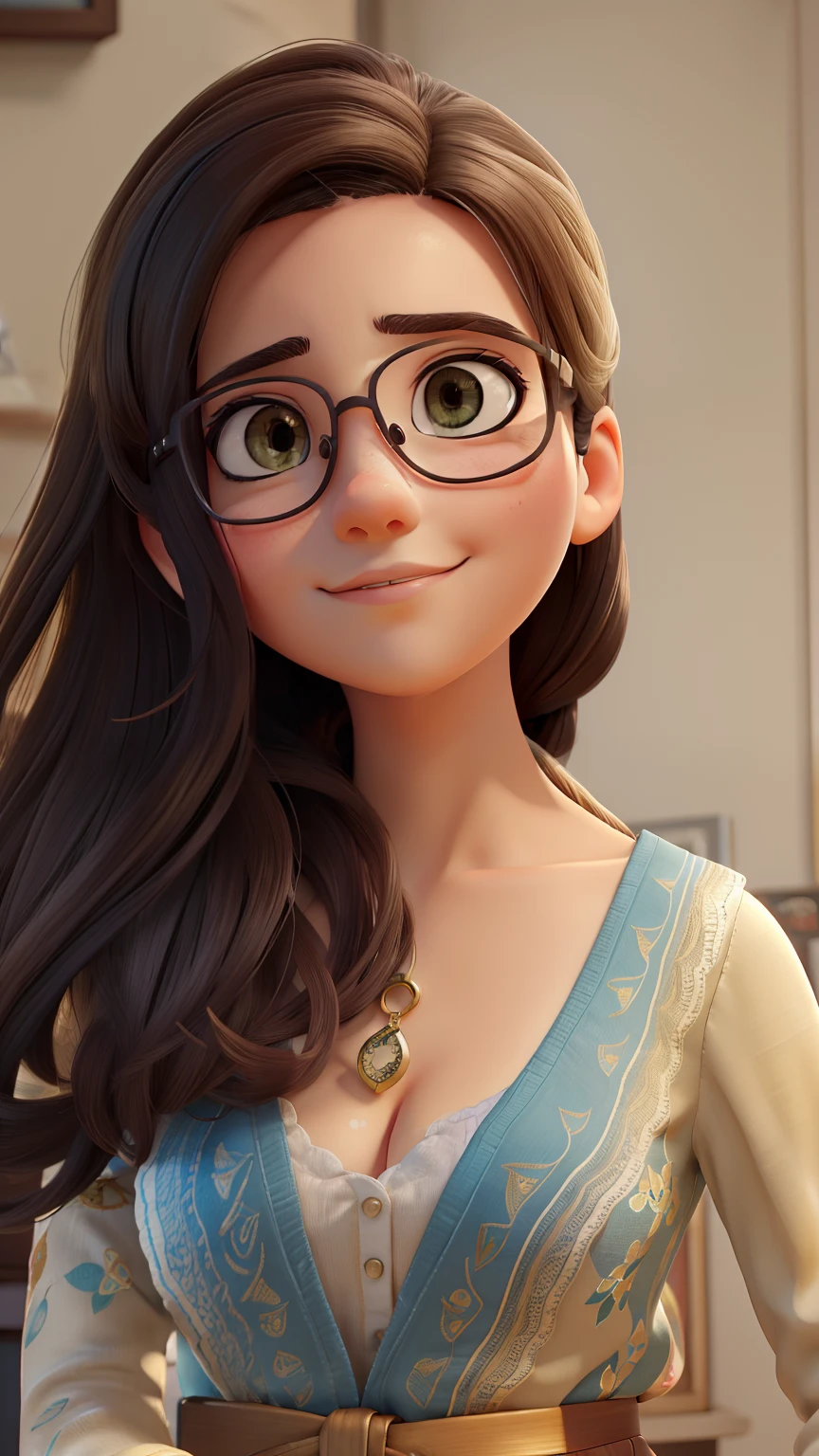 A young woman with gold wire glasses and dark brown eyes, hipnotizada pela tela brilhante do computador enquanto espera. Her calm expression reveals her passion and curiosity for learning. A obra de arte a retrata sentada em uma cadeira aconchegante, surrounded by books and papers. The room is softly lit, with warm and soothing tones that create a peaceful atmosphere. The lady's wrinkled face and silver hair are meticulously detailed, Showing the artist's attention to realism. O artista opta por um meio de pintura tradicional, Capturing the essence of oil on canvas. The image is of the highest quality, with ultra-detailed brushstrokes and sharp focus. The colors are vibrant and vivid, bringing the scene to life. The lighting is soft and diffused, enfatizando o humor contemplativo da senhora. Geral, A obra de arte transmite um senso de sabedoria, CURIOSIDADE, e a beleza da aprendizagem ao longo da vida.