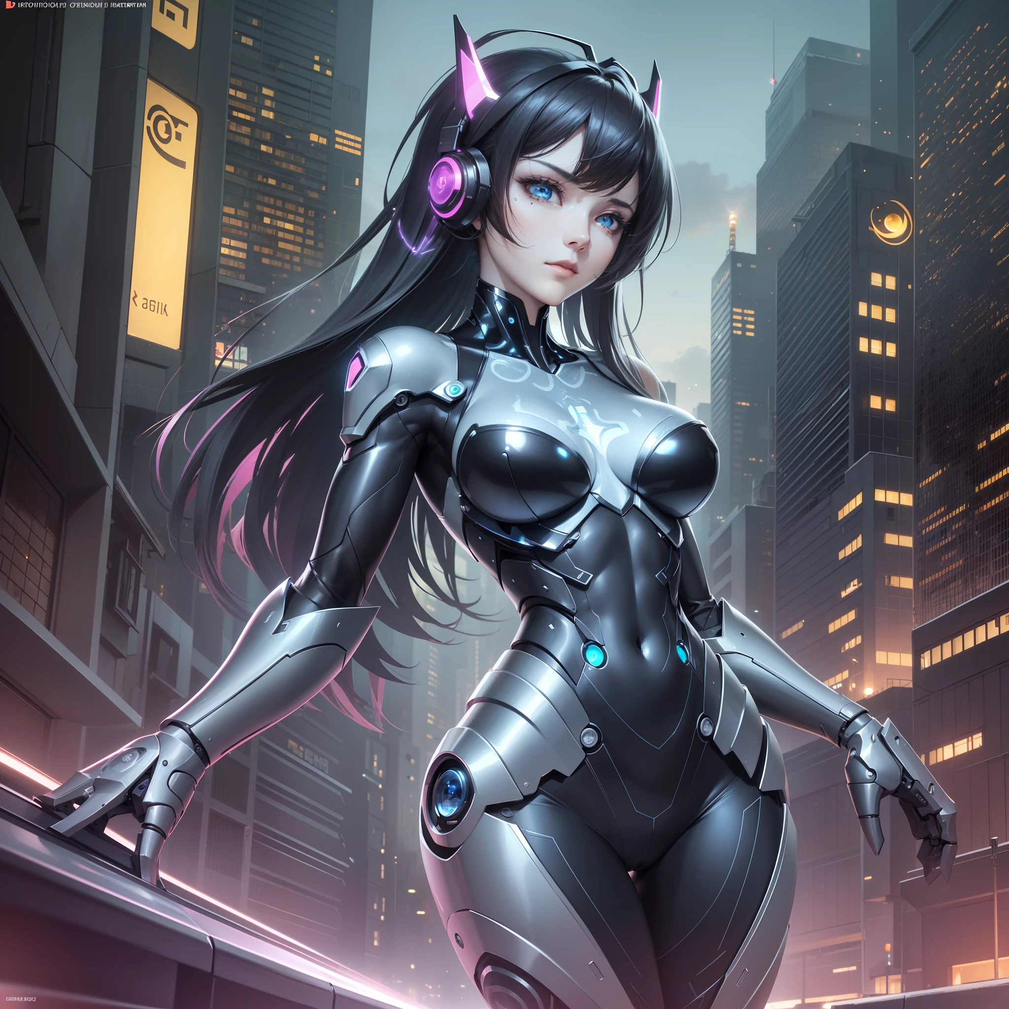 (Best Quality),(Ultra Precision),(Ultra High Definition),(Detailed Description),(16k,Ultra High Definition),Masterpiece,Sharpness:1.6,Anime,Wallpaper, Wind Operation:1.2,1 person,((Detailed machine body:1.5)),Height:1.2,Egg face:1.6,Skin details,Big:1.5, (Slim abdomen,Bare abdomen),Beautiful body line,(((Dense and detailed beautiful face:1.7)),Clavicle, Hipbone, Ribs: 1.3, (Steep Angle Costume with Detailed Description: 1.9),High-leg Pants,Fashion Model Like:1.6,(Mechanical Eyes Glowing with Detailed Description:1.4),Cyberpunk:1.6,Neon:1.5,Cyber City:1.5,Neon Street,Floating Car