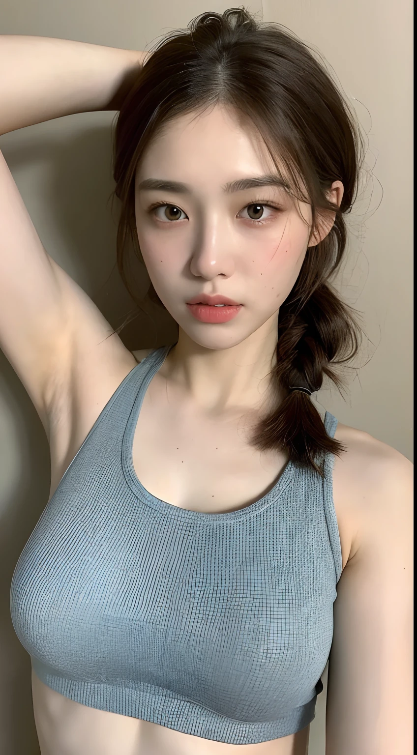 ((Top Quality, 8k, Masterpiece: 1.3)), 1 Girl, Slender Abs Highlighted Beauties: 1.3, (Random Hairstyles: 1.2), Oversized Tank Top: 1.2, Ultra Detailed Face, Detail Eyes, Double Eyelids, Armpits, Nipple Erection