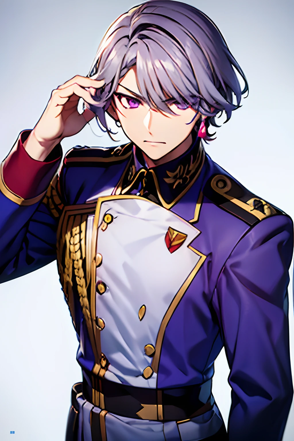 a-drei, valvrave, suit, military Uniform, shirt, school, purple eyes, short hair, gray hair