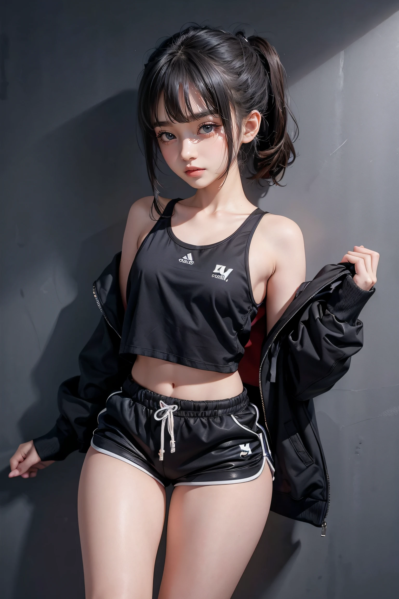 Cute  s , Black-backed tracksuit shorts , nipplestits