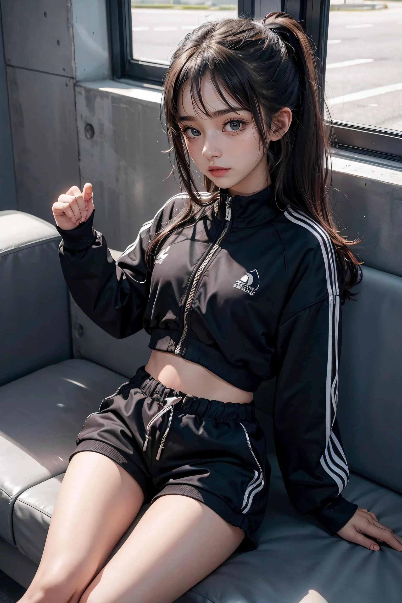 Cute  s , Black-backed tracksuit shorts , nipplestits