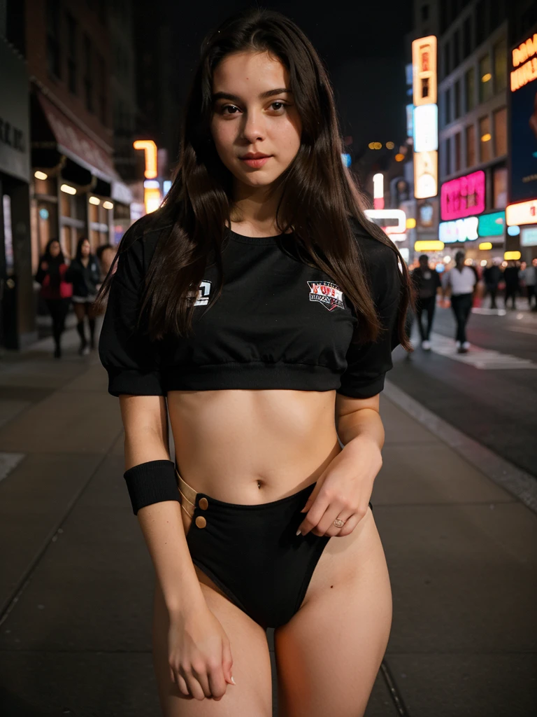 random cinematic portrait cute sexy outfit 18 years old girl straight hair, night in New York