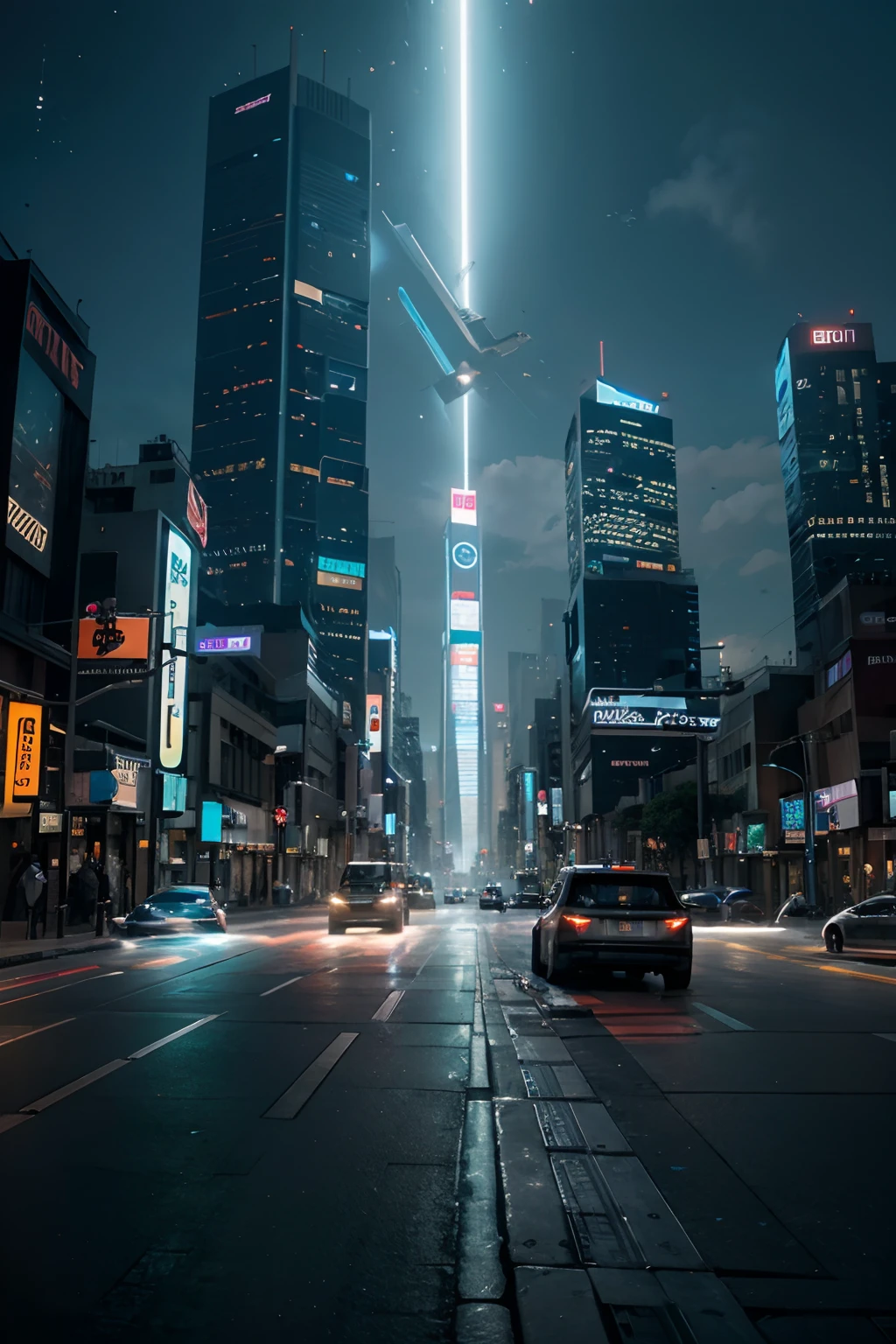 Describe a futuristic cityscape in 2050, Where futuristic skyscrapers rise up to the sky, illuminated by pulsing neon lights. The streets are lined with silent flying vehicles, enquanto hologramas flutuantes exibem publicidade interativa. Vertical gardens cover the facades of the buildings, combinando natureza e tecnologia. The sidewalks are made of self-cleaning material and change color as people pass by. Descreva os sons, smells and physical sensations of this futuristic landscape, 8k, cinematic ilumionation.