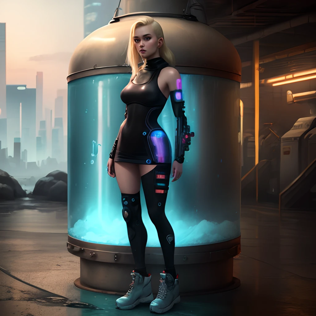 Cyberpunk blond full body cryotank beautiful