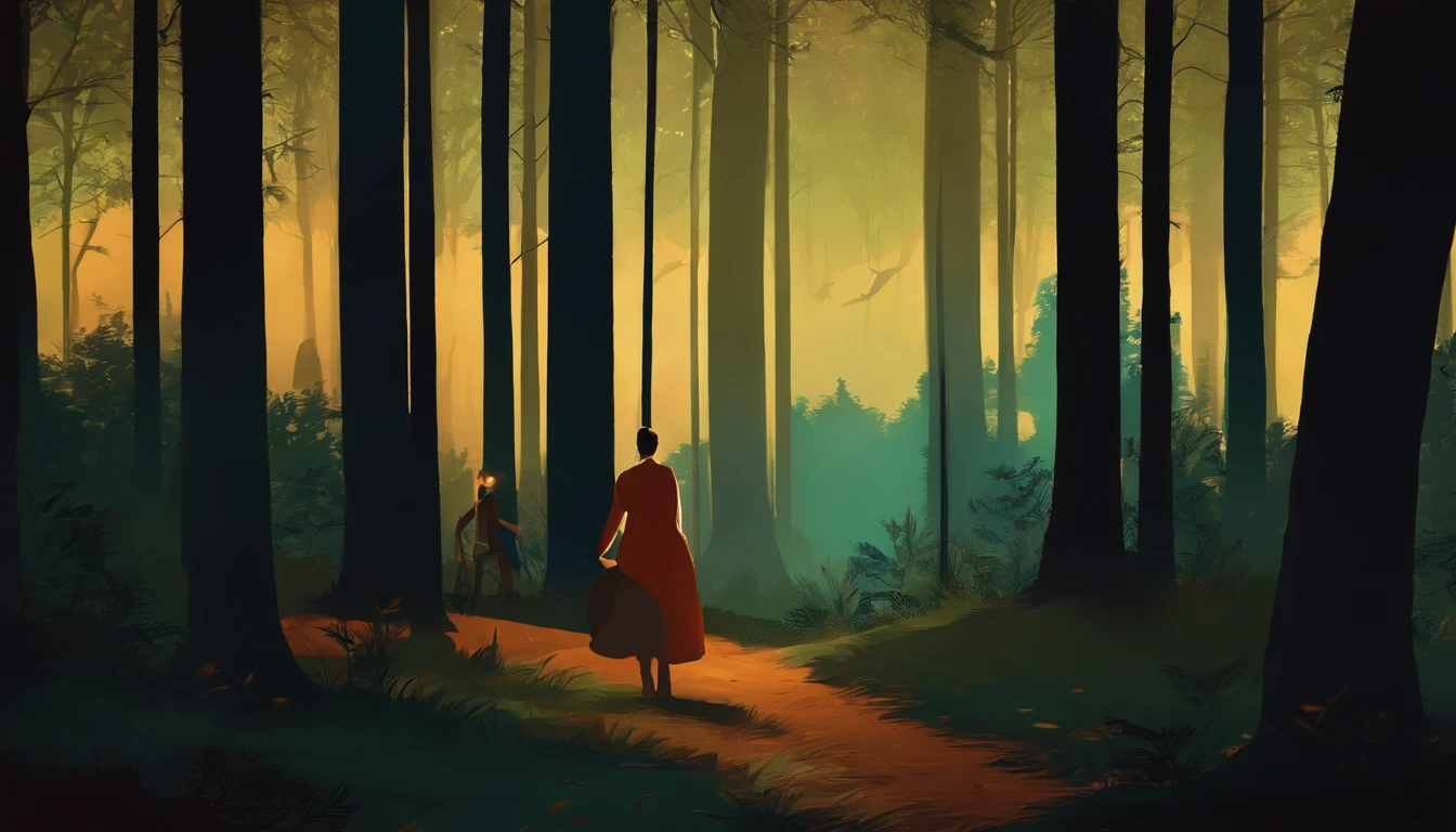 People in the woods at night