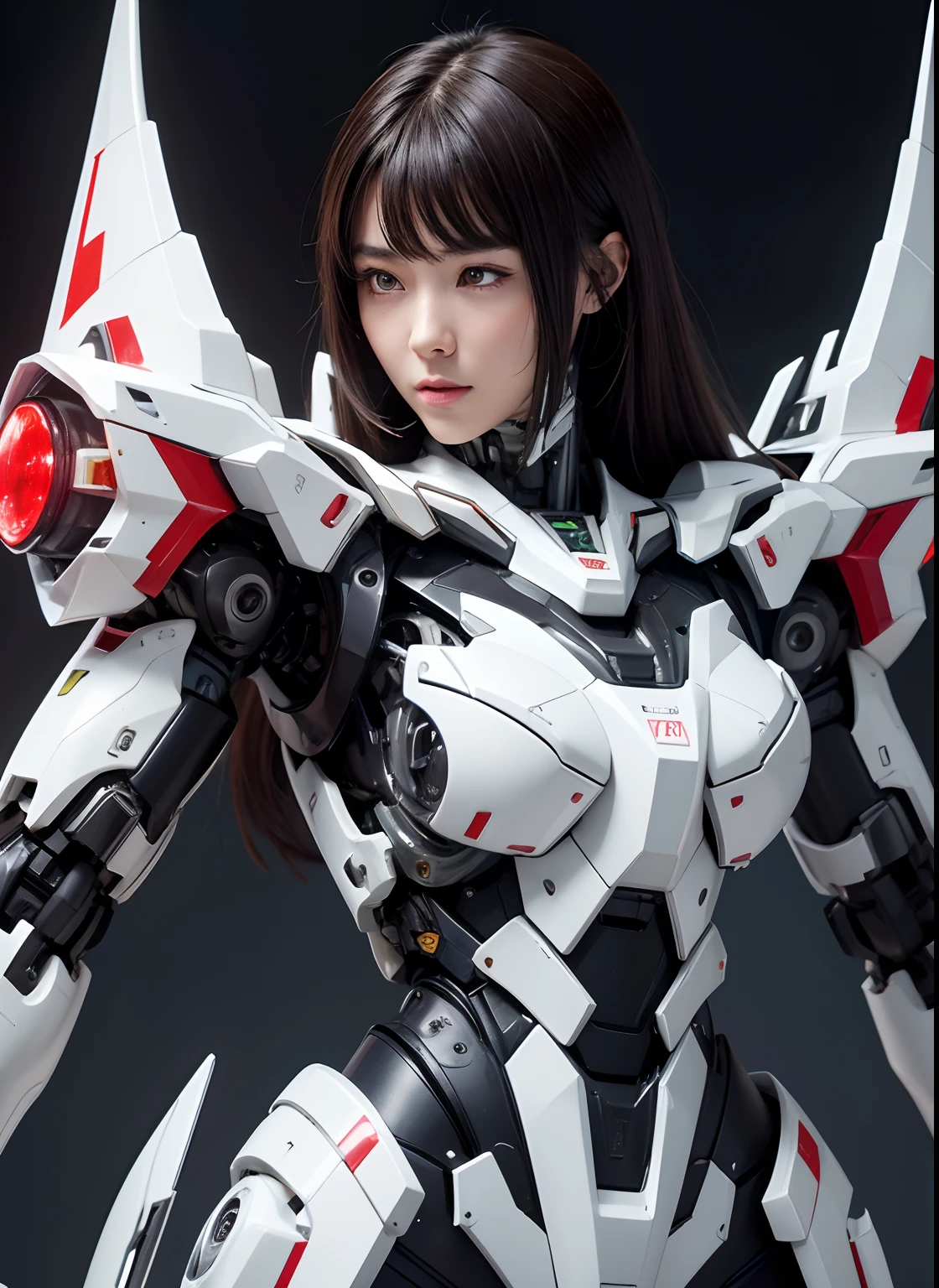 (highest quality)), ((masterpiece)), (very detailed: 1.3), 3d, {(japanese young girl)}, ((wears a futuristic Gundam mecha)),(Gundam), with headgear, with v-fin , ((unarmored cleavage)), ((unarmored stomach)), ((unarmored upper arms)), ((unarmored face)), (unarmored hands), (unarmored waist), ((unarmored thighs)), (unarmored ankles), japanese girl wear light blue and white striped pantie under armor, multilayer textureperfect proportions, octane rendering, duotone lighting, Low ISO, wide aperture, White balance, Rule of thirds, ultra HD16k, HDR (High Dynamic Range), Ray Tracing, nvidia RTX, Super Resolution, Subsurface Scattering, PBR Texturing, Post Processing, Anisotropic Filtering, Depth of Field, Maximum Clarity and Clarity, High efficiency subpixel, subpixel convolution, particles of light, light scattered, Tyndall effect, full body:1.5, battle pose, cute, (cute:1.2), (bob cut:1.3),Braid, Black Hair, Thick eyebrows, Light-colored irises, Big, bright black eyes, Long eyelashes, Small, light-colored, natural lips, (Average face of Japanese idols), (The uniquely Japanese childlike face:1.3), (baby face), Wide forehead:1.2, Plump Cheeks, Small jaw, open legs, spread feet, visible side boob, (Mecha Wing), (have gundam style weapon:1.2), Has a large shield, asymmetric body,destroyed city background,looking at viewer,Focus on the eyes,with sleek and menacing design,