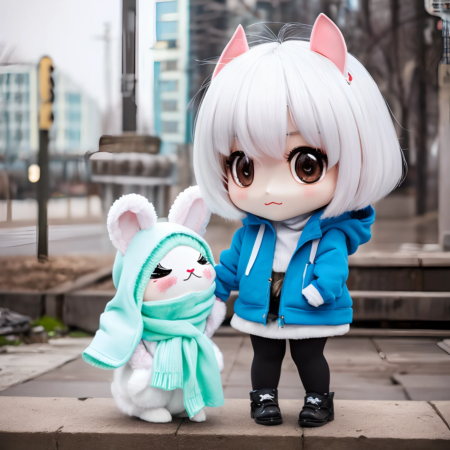masterpiece、top-quality、ultra-detailliert、(Chibi Chara's Daughter:1.2)、Bunny girl with a white bob with a remnant of winter