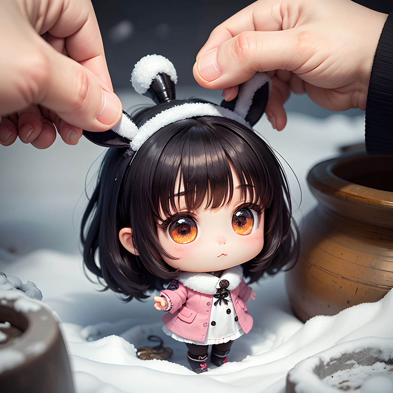 ​masterpiece、top-quality、ultra-detailliert、(Chibi Chara's Daughter:1.2)、White bob bunny girl with remnants of winter