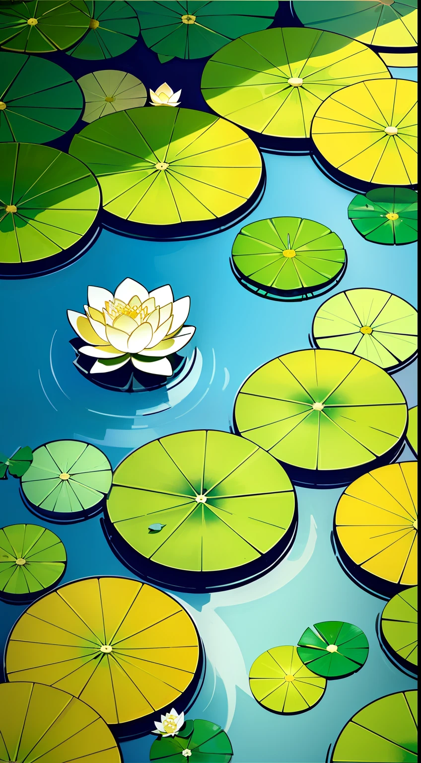There are two birds sitting on lotus leaves in the water, serene scene,Lotus bones