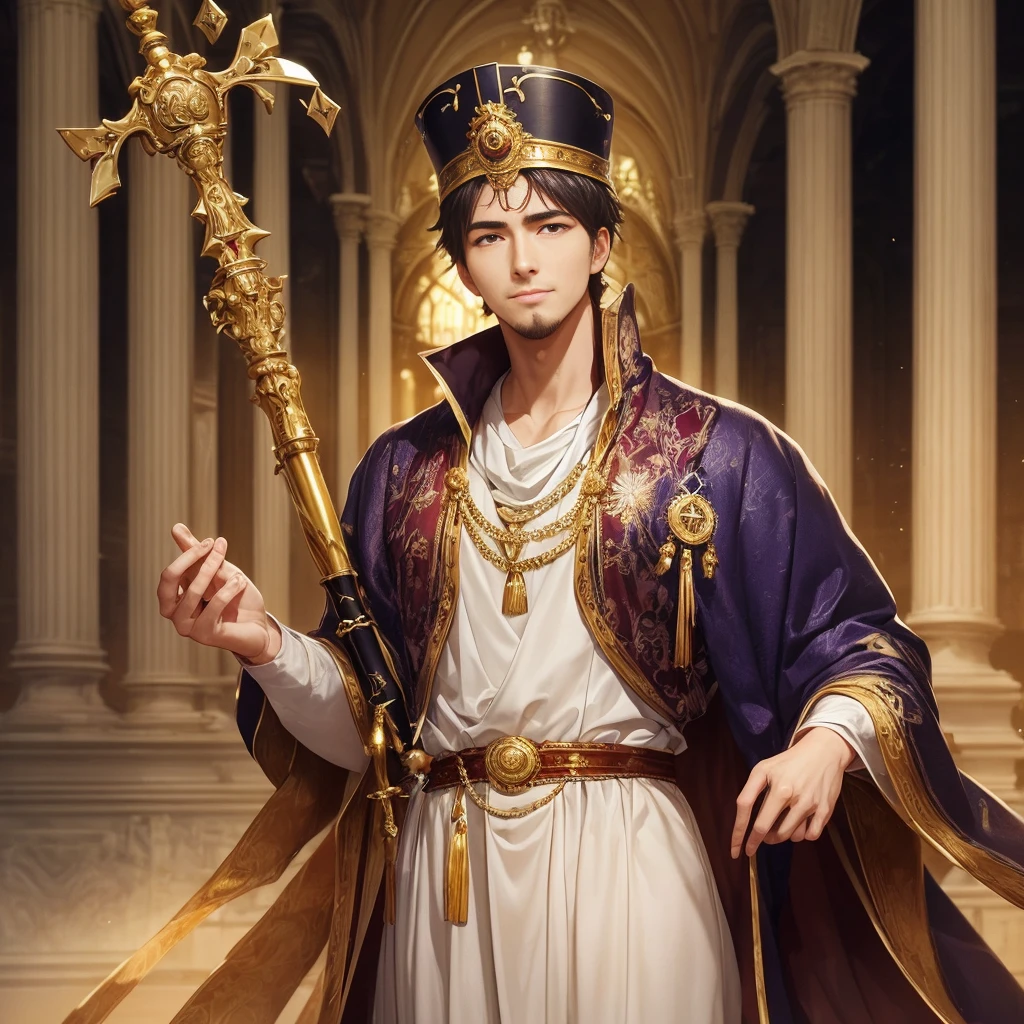 Greek prince,standing in the palace,With a crown,Sword in hand,best qualtiy,tmasterpiece,Ultra-clear resolution,realisticlying,Libido boy。Bare upper body,There are large tattoos