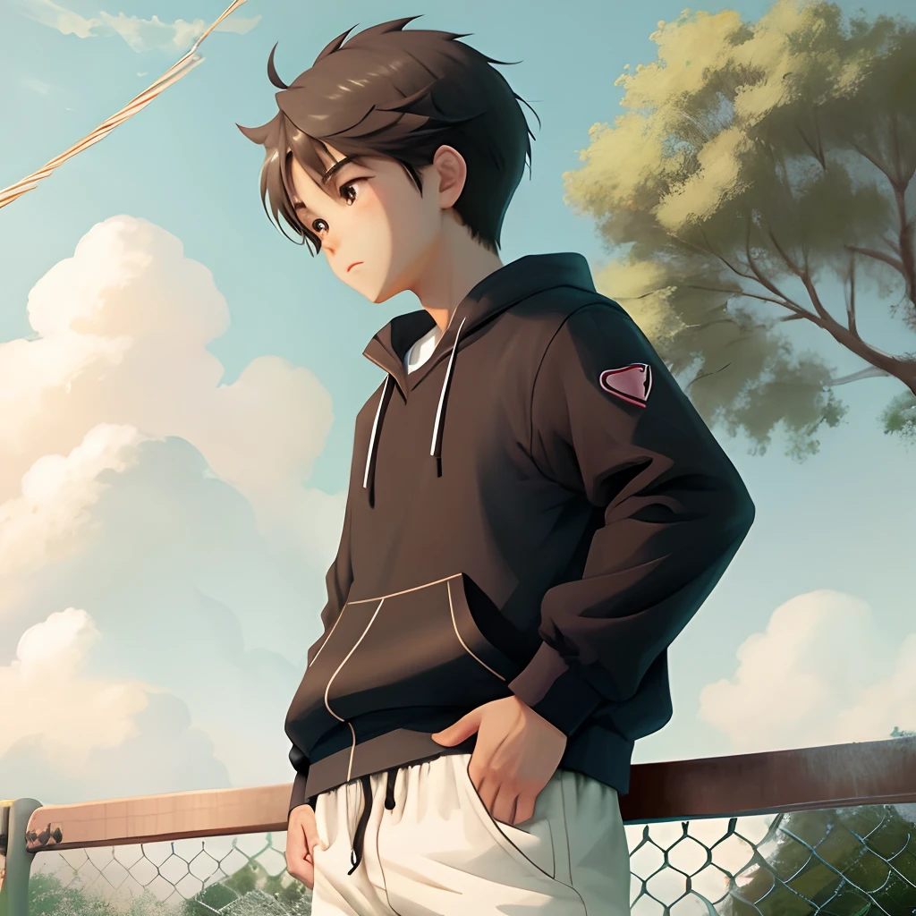 Cute anime boy getting a hanging wedgie on a fence
