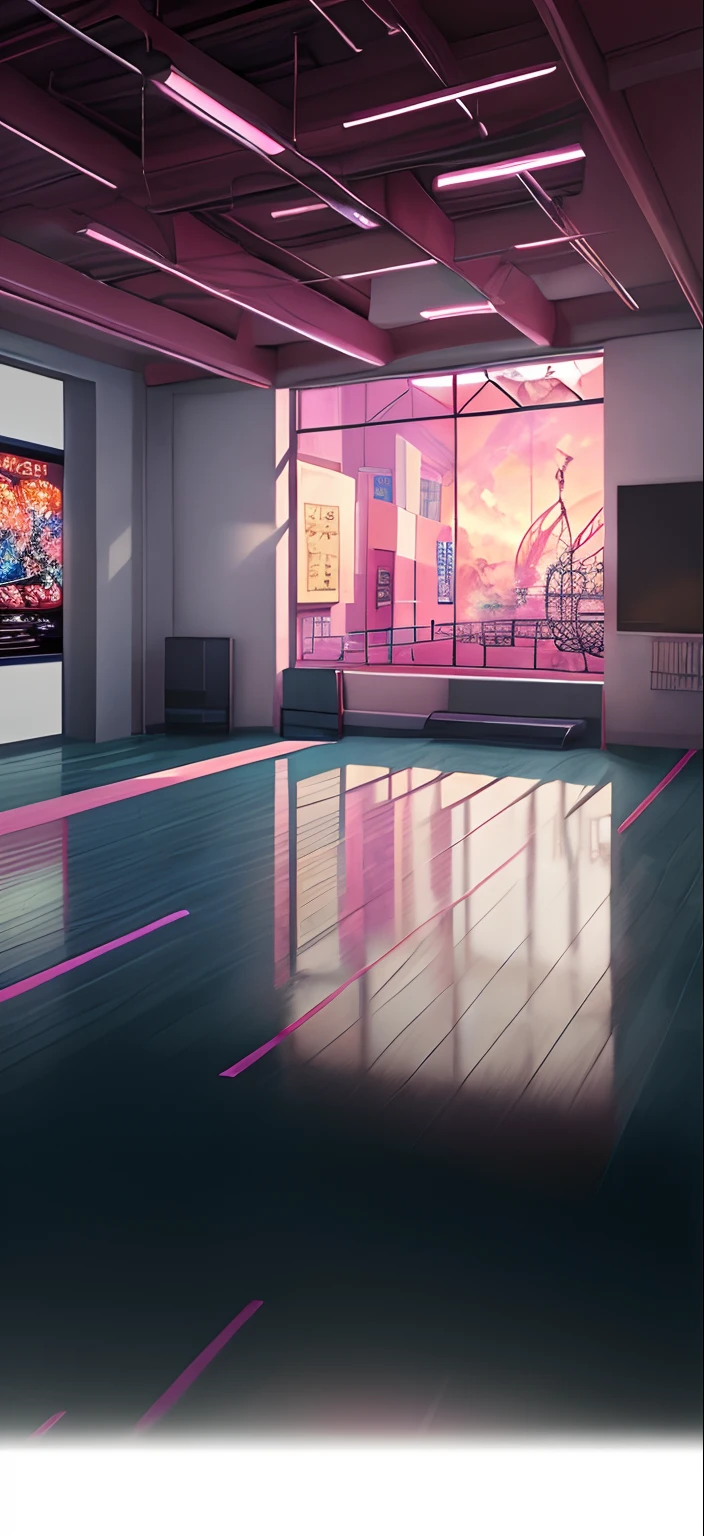 Scene with rainbow color scheme,Pink space,Blue contrast,A corner of the huge Ferris wheel outside the window,Super beautiful,8K,tmasterpiece,There was a big room,There is a checkered floor and a clock, ballroom background, Anime background art, mall background, arena background, colorful anime movie background, dance hall background, anime backgrounds, anime movie backgrounds, volley court background, highschool background, town center background, anime background key visual, interior background art, gymnasium background, Anime landscape concept art, random background scene